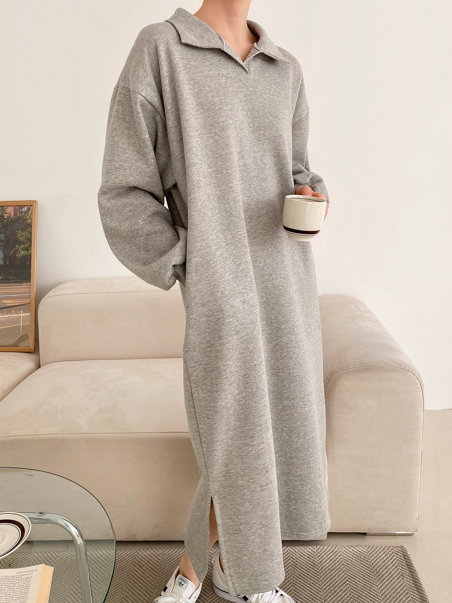 裏起毛スキッパースリットスウェットワンピース | 詳細画像4