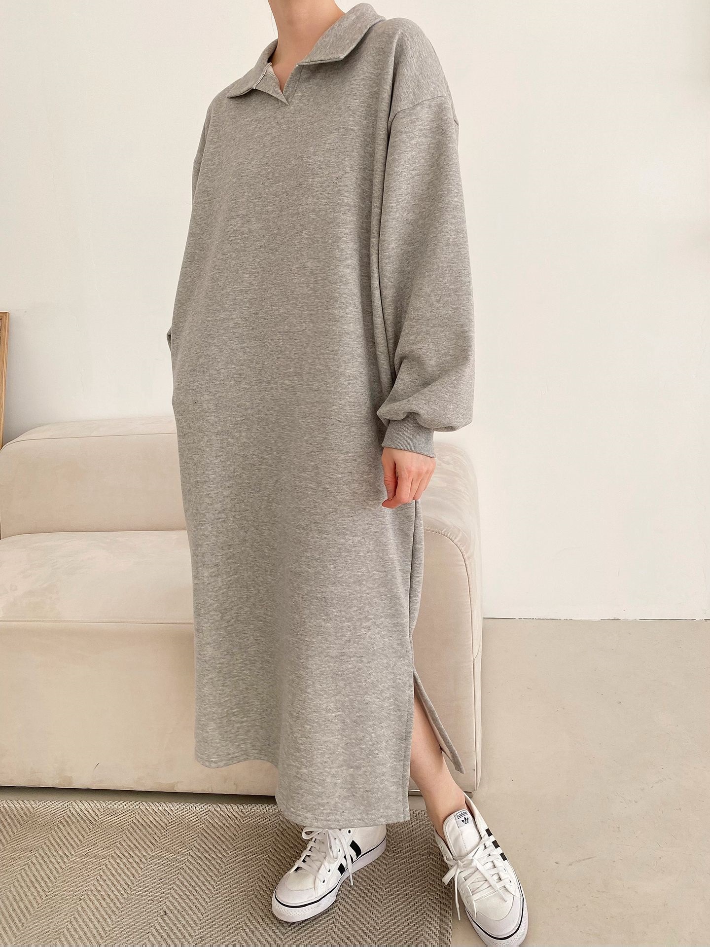 裏起毛スキッパースリットスウェットワンピース | 詳細画像8