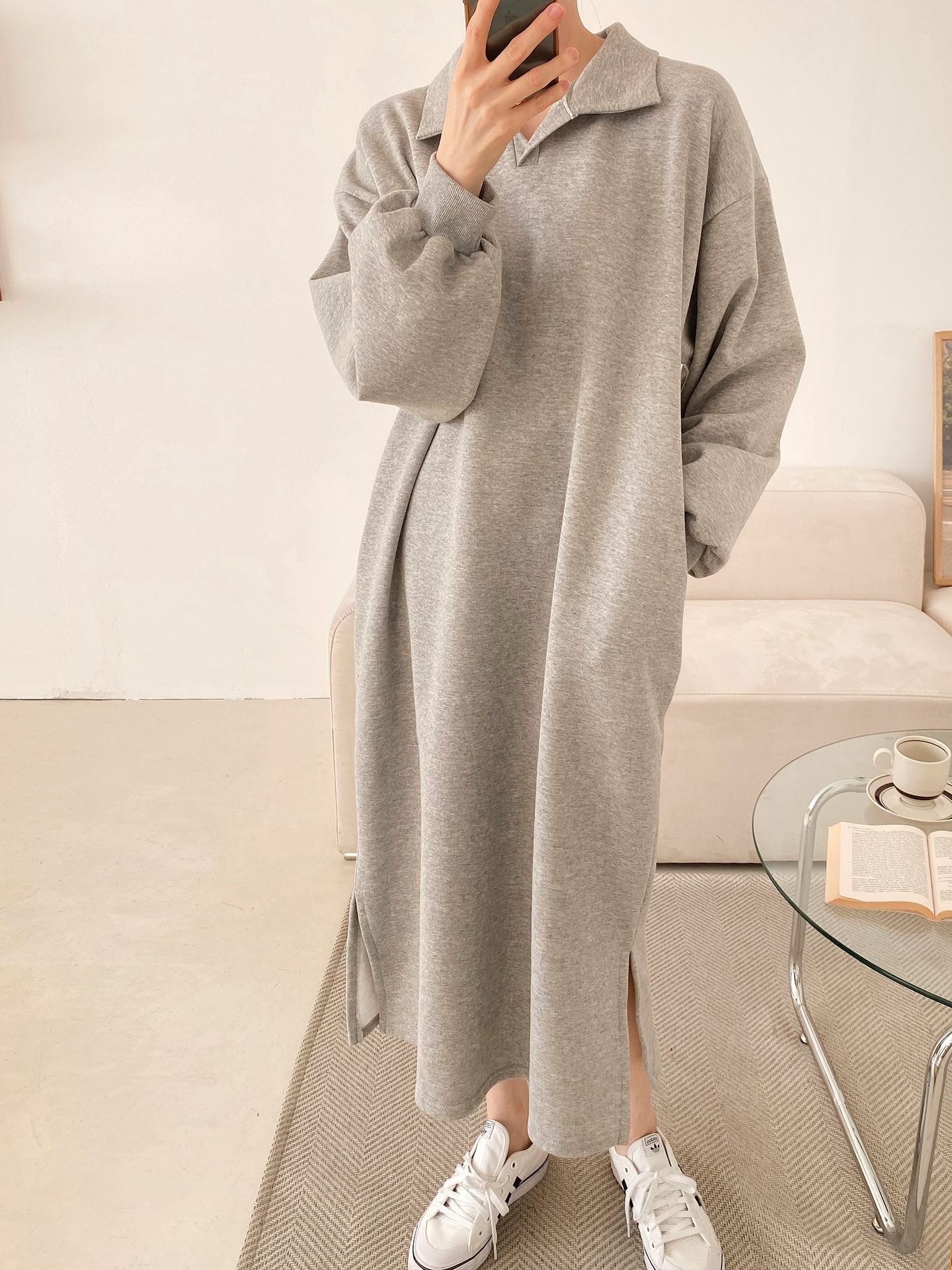 裏起毛スキッパースリットスウェットワンピース | 詳細画像10