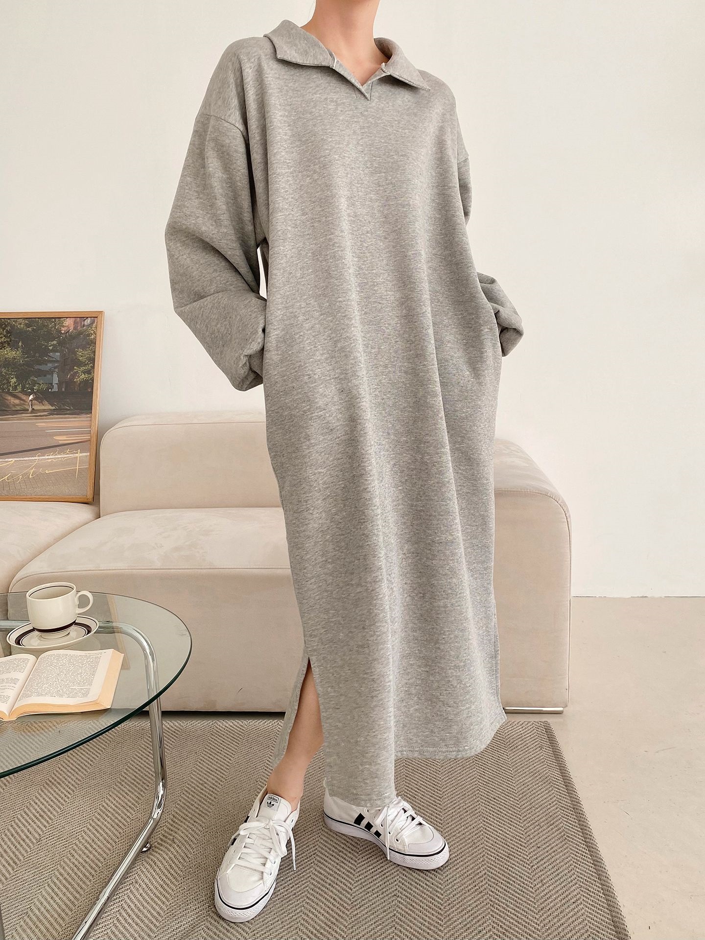 裏起毛スキッパースリットスウェットワンピース | 詳細画像11