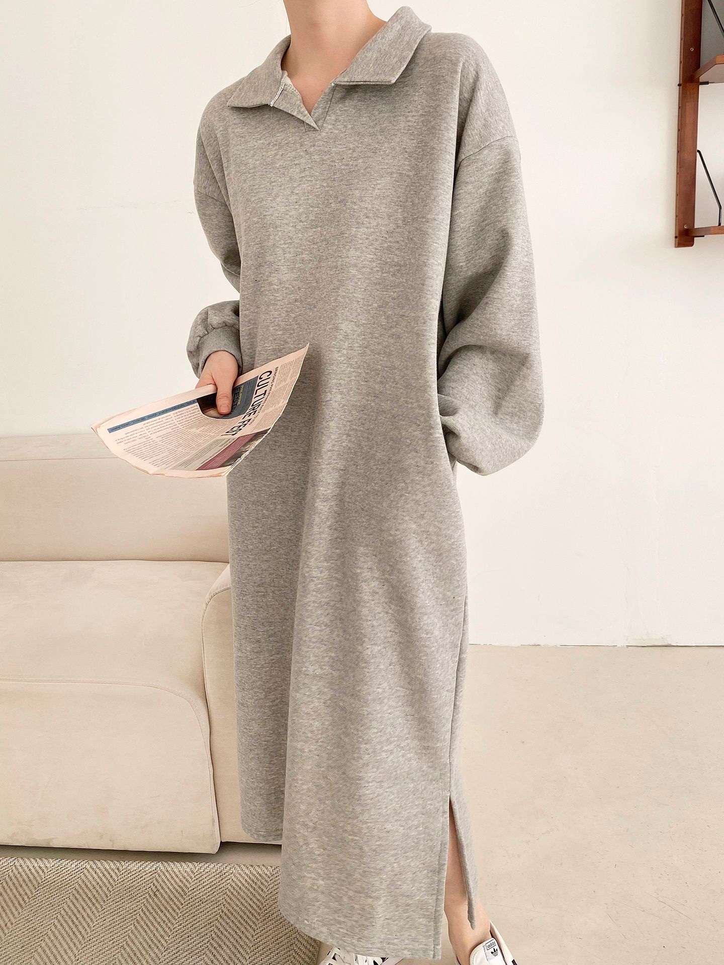 裏起毛スキッパースリットスウェットワンピース | 詳細画像12