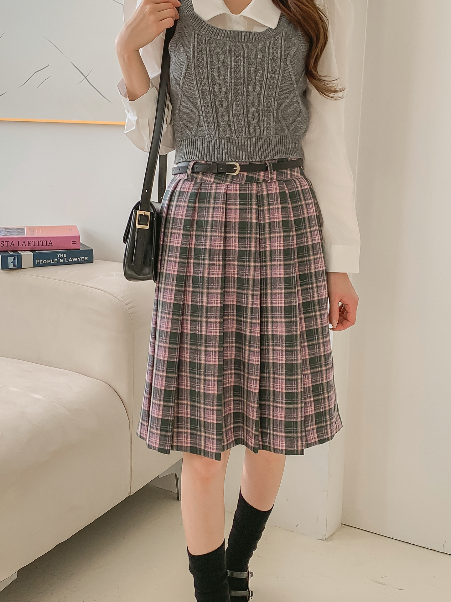 ベルト付チェックプリーツミディスカート | 詳細画像2