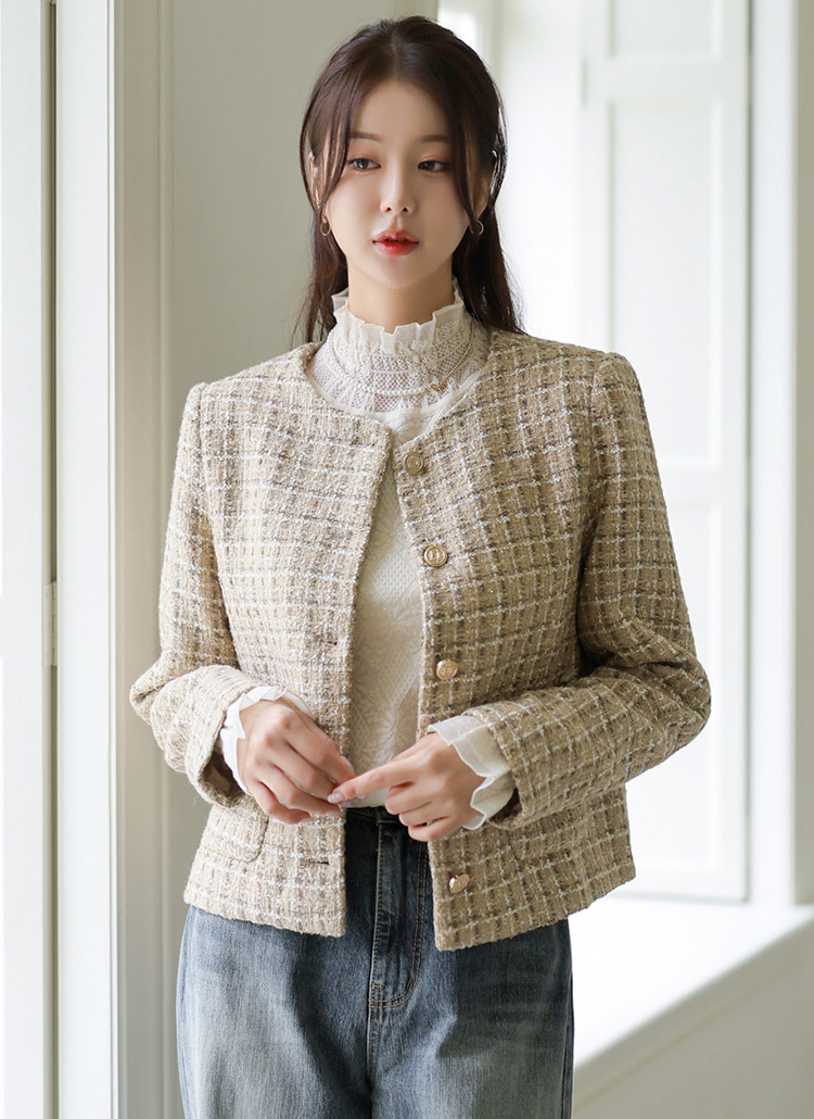 未使用☆ヴィリーナ　VIRINA　ツイードジャケット　SサイズMサイズ ラウンドネックツイードジャケット | レディースファッション通販 - DHOLIC