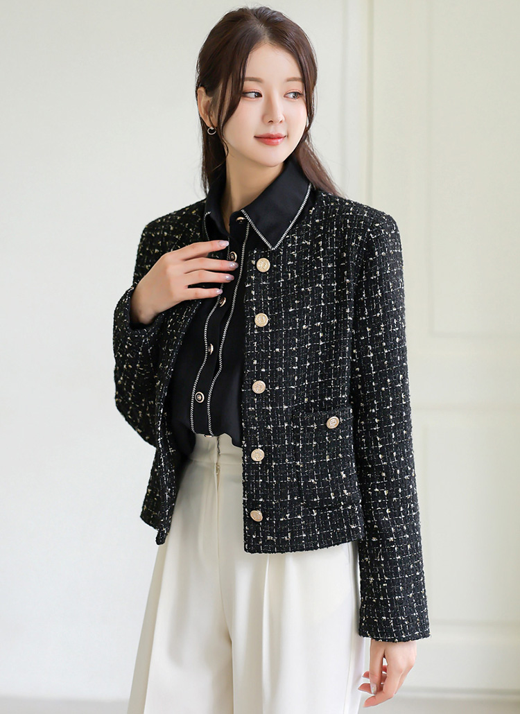 ラウンドネックツイードジャケット | レディースファッション通販 - DHOLIC