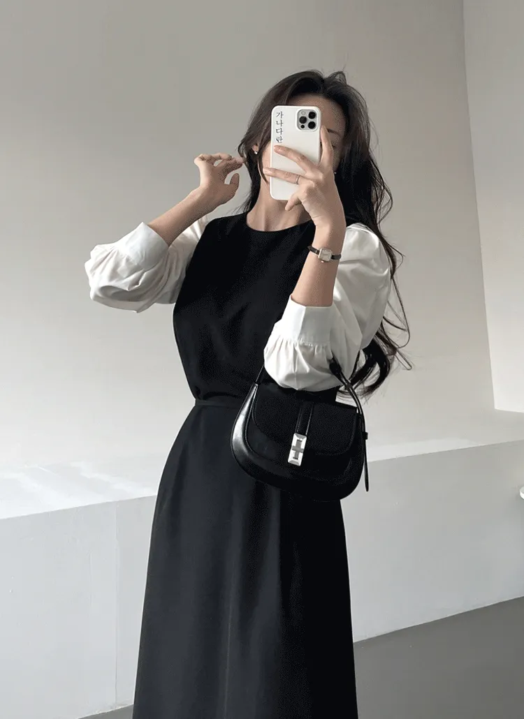 配色パフスリーブワンピース | ganadaran | 詳細画像1