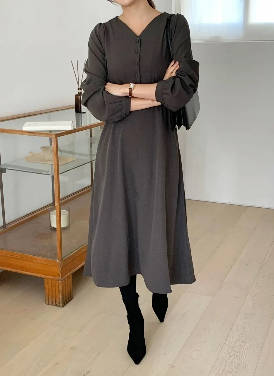 Vネックハーフくるみボタンリボンワンピース | 詳細画像1