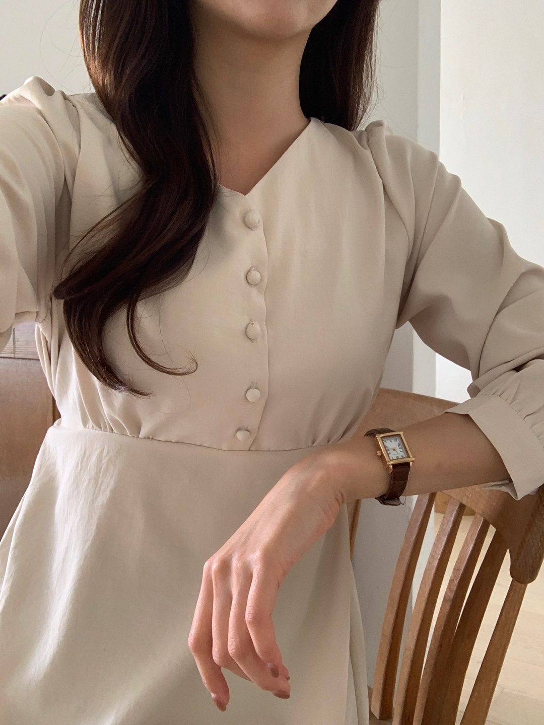 Vネックハーフくるみボタンリボンワンピース | 詳細画像11