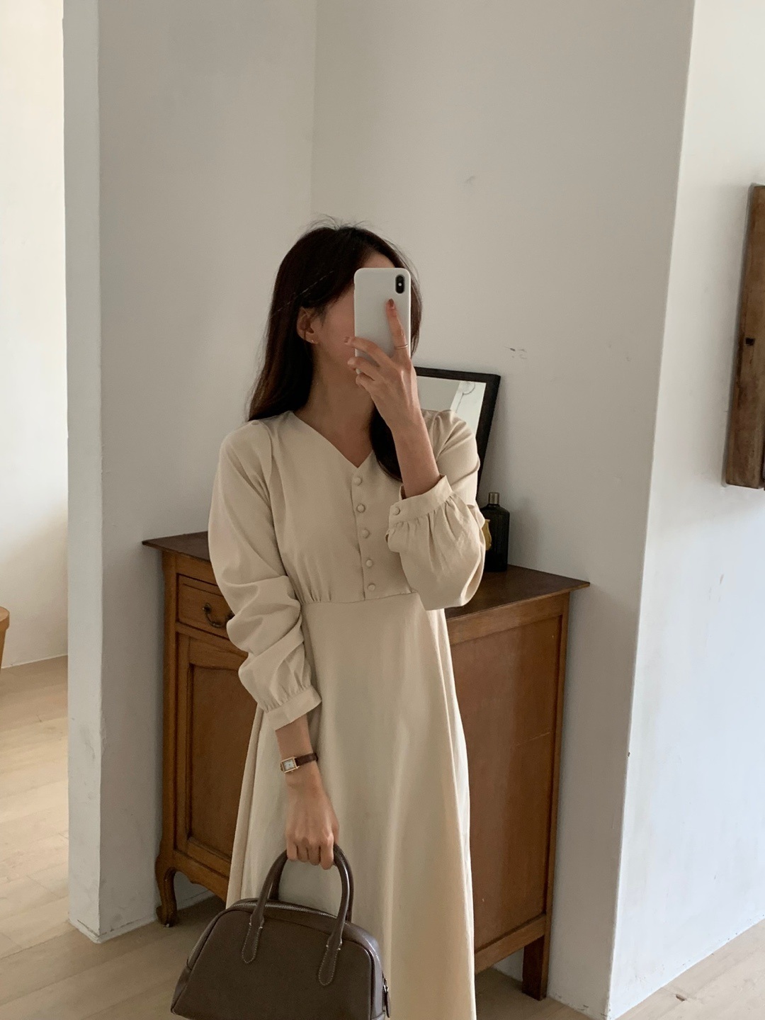 Vネックハーフくるみボタンリボンワンピース | 詳細画像12