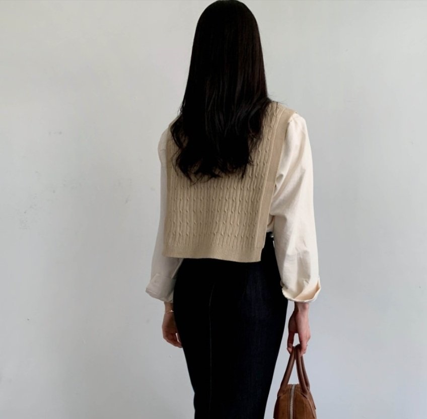 Vネックケーブルニットベスト&シャツSET | 詳細画像4