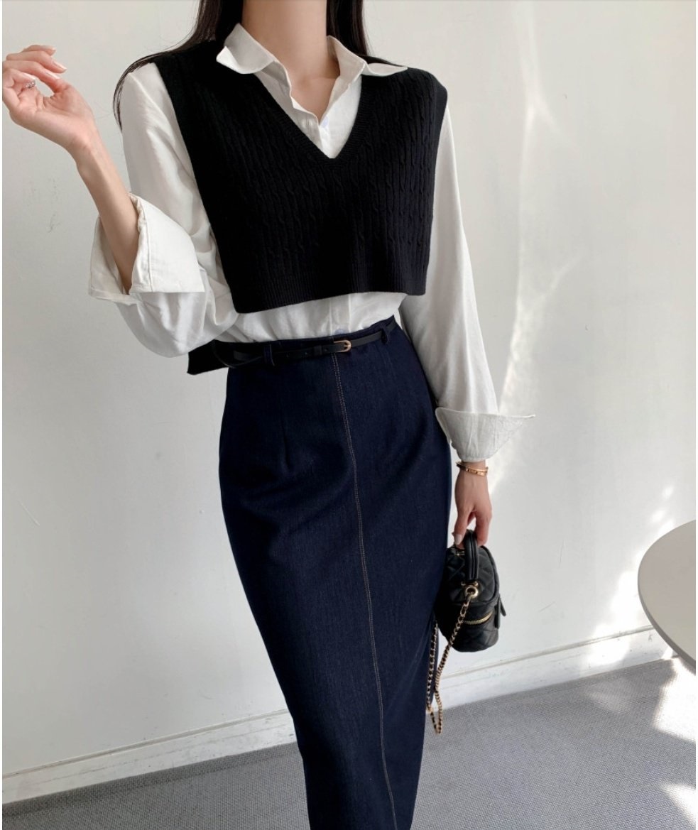 Vネックケーブルニットベスト&シャツSET | 詳細画像8