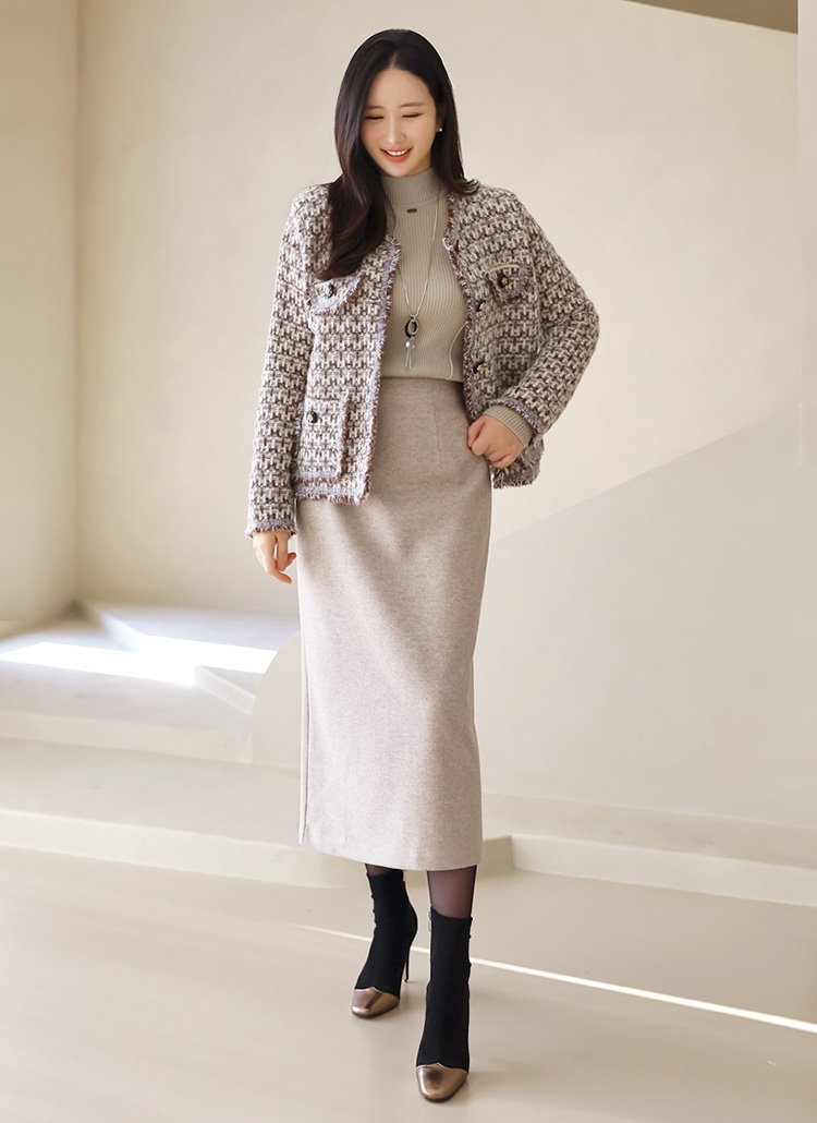 ツイード調ニットカーディガン ／ツイード調ニットタイトスカート　セットアップ ツイード調ニットカーディガン ／ツイード調ニットタイト