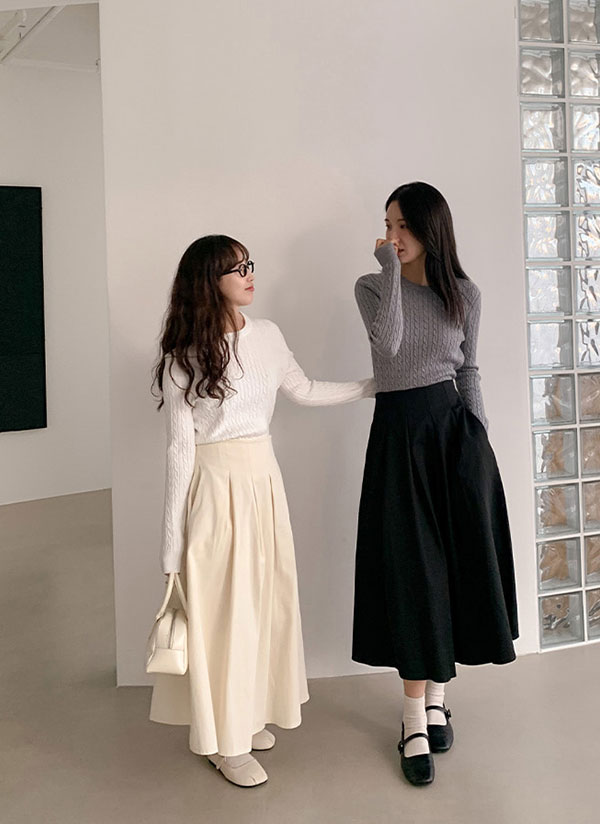 ハイウエストコットン混ロングフレアスカート | レディース