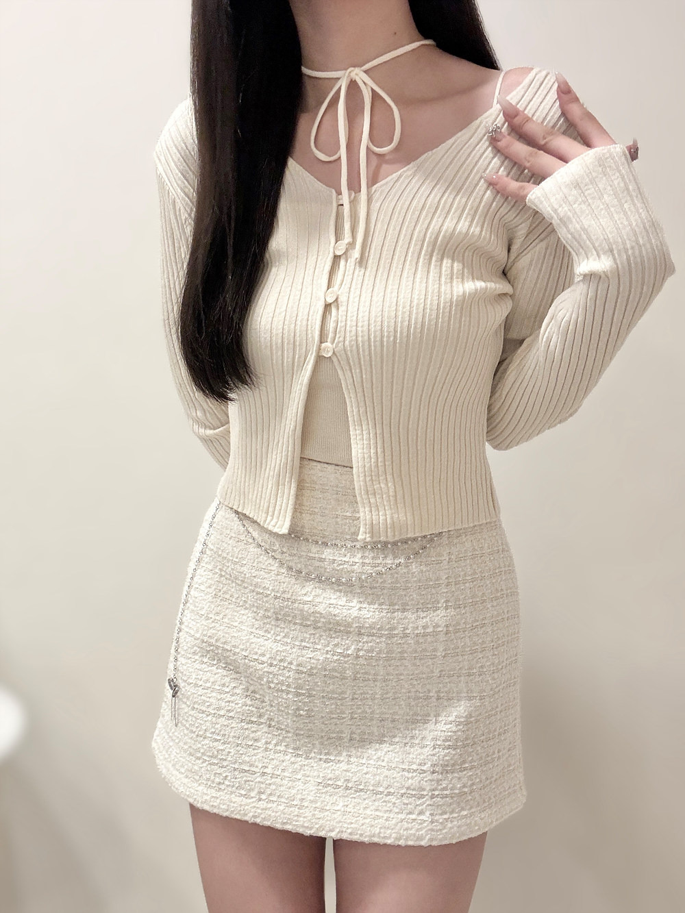 チャーム付パンツ裏地ウール混ツイードスカート | 詳細画像9