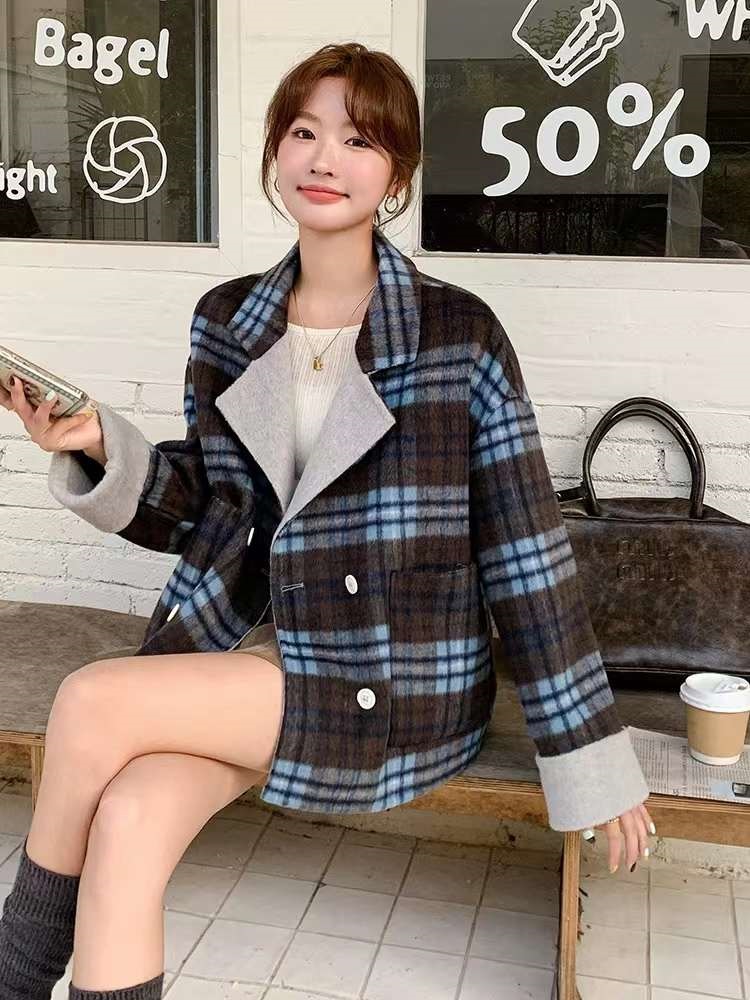 ウールチェックダブルジャケット | レディースファッション通販 - DHOLIC