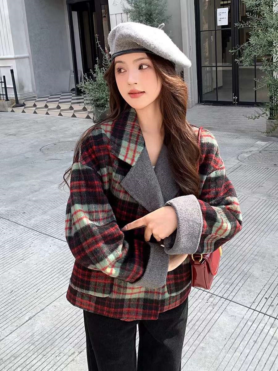 ウールチェックダブルジャケット | レディースファッション通販 - DHOLIC