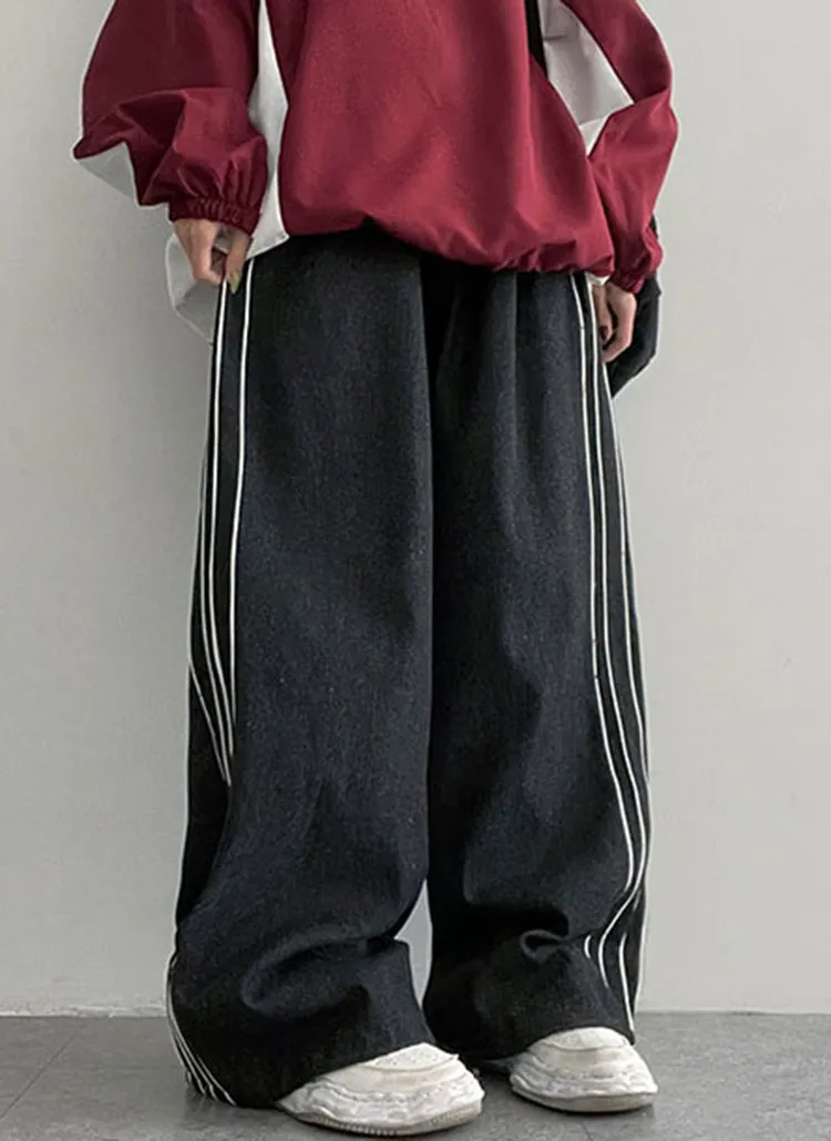 2WAY配色ラインワイドデニムパンツ | hijjoo | 詳細画像1