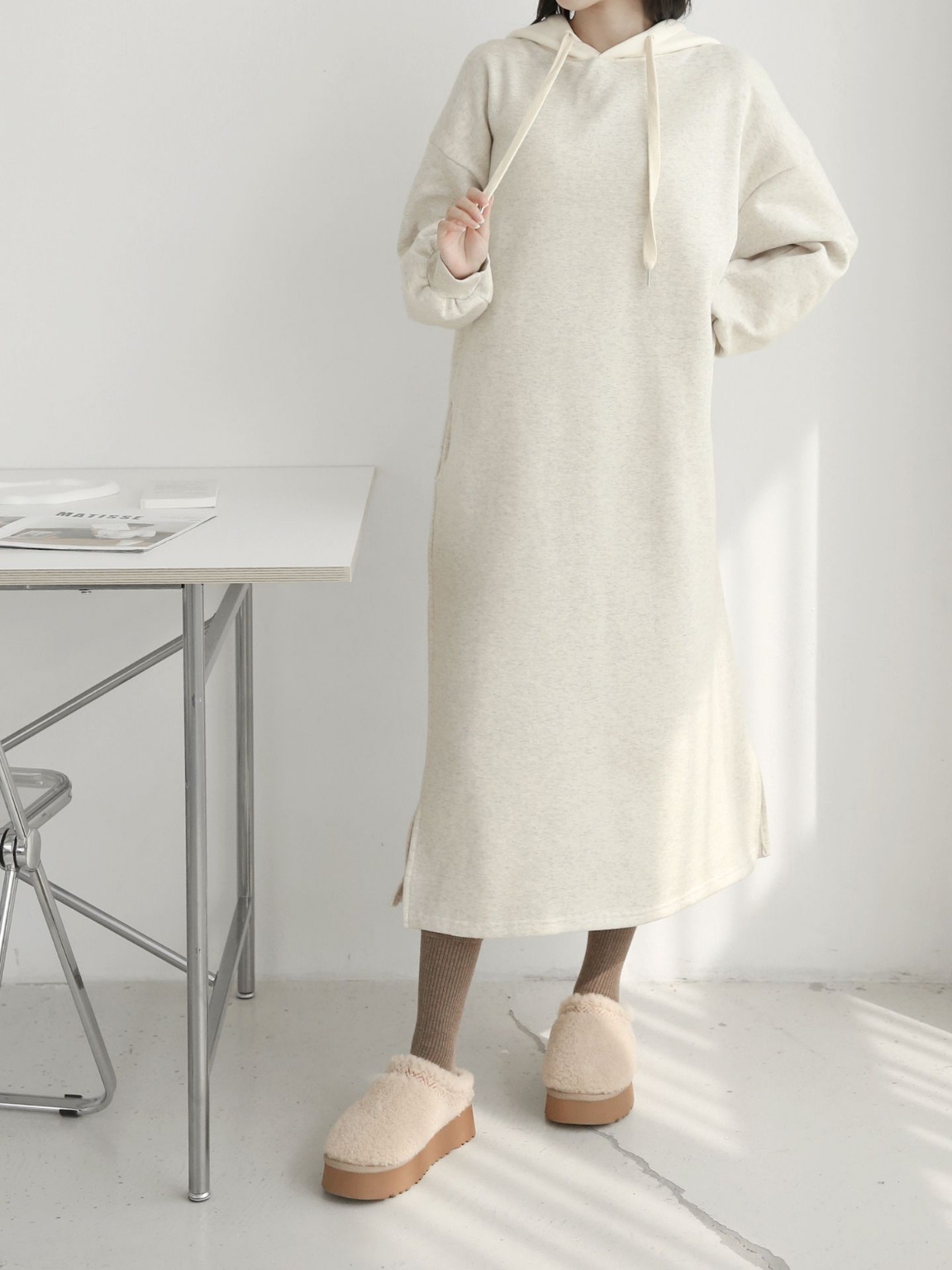 裏起毛配色フードスウェットワンピース | 詳細画像3