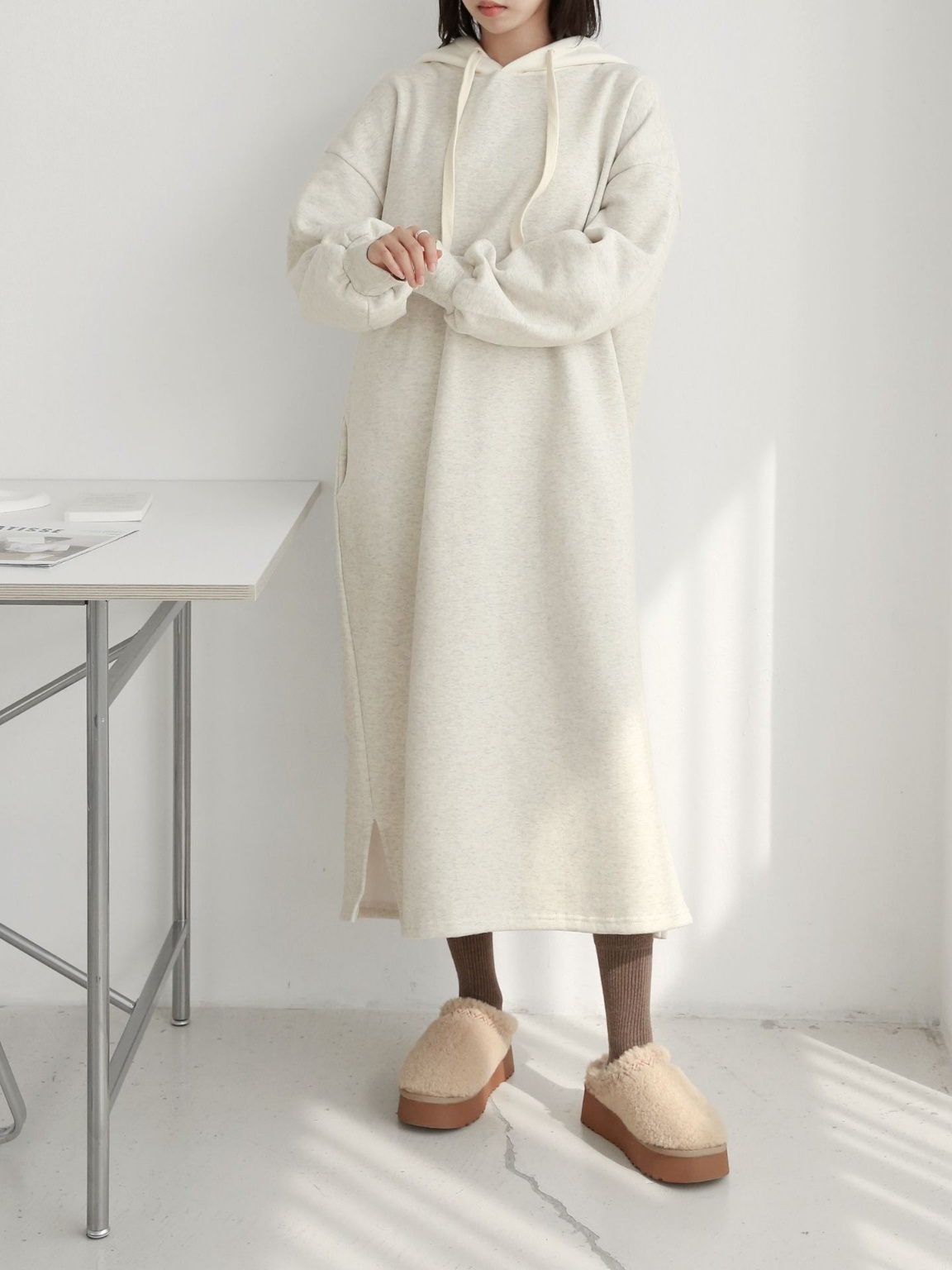 裏起毛配色フードスウェットワンピース | 詳細画像4