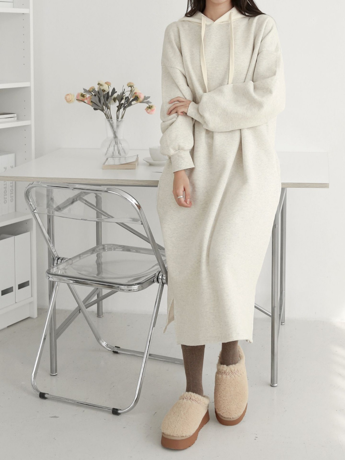 裏起毛配色フードスウェットワンピース | 詳細画像8