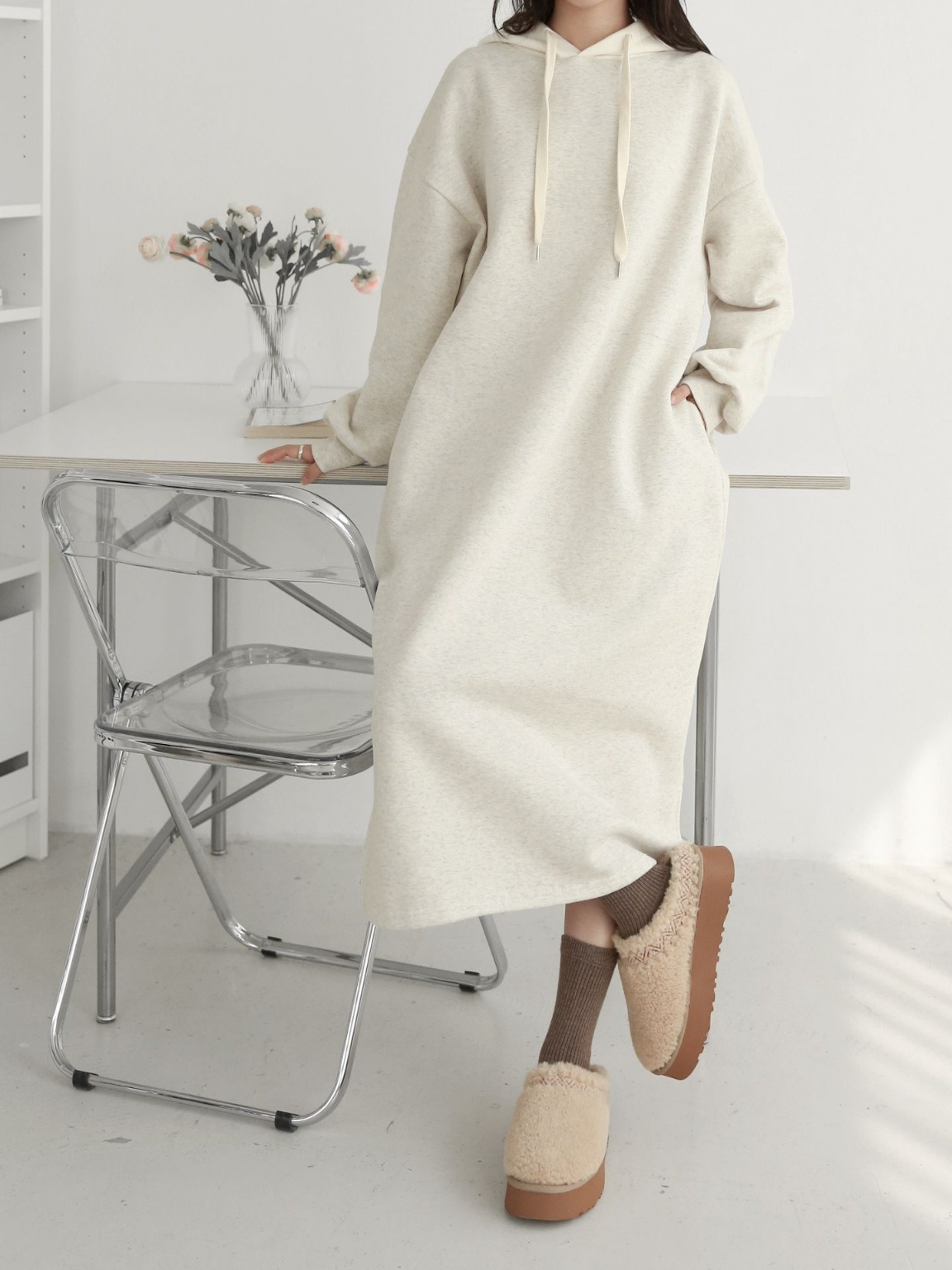 裏起毛配色フードスウェットワンピース | 詳細画像9