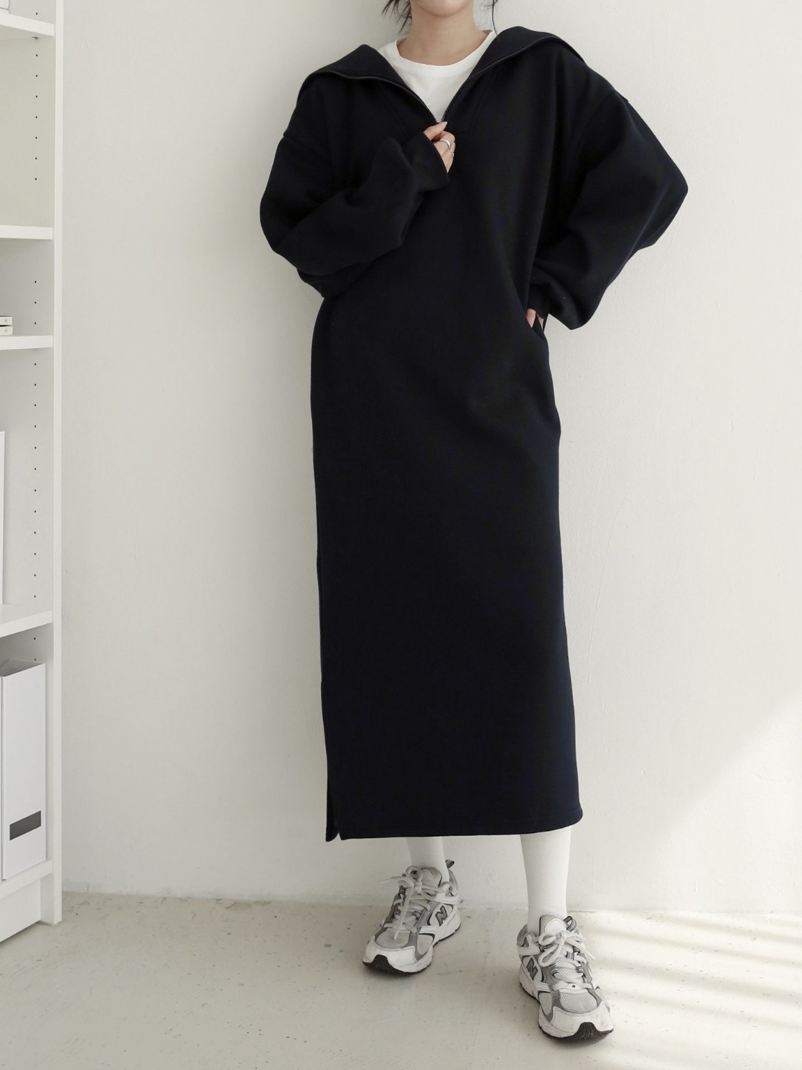 裏起毛ハーフジップセーラースウェットワンピース | 詳細画像8