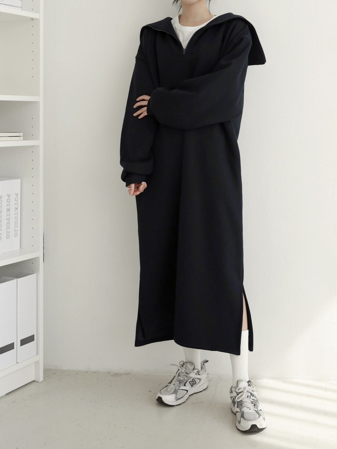 裏起毛ハーフジップセーラースウェットワンピース | 詳細画像10