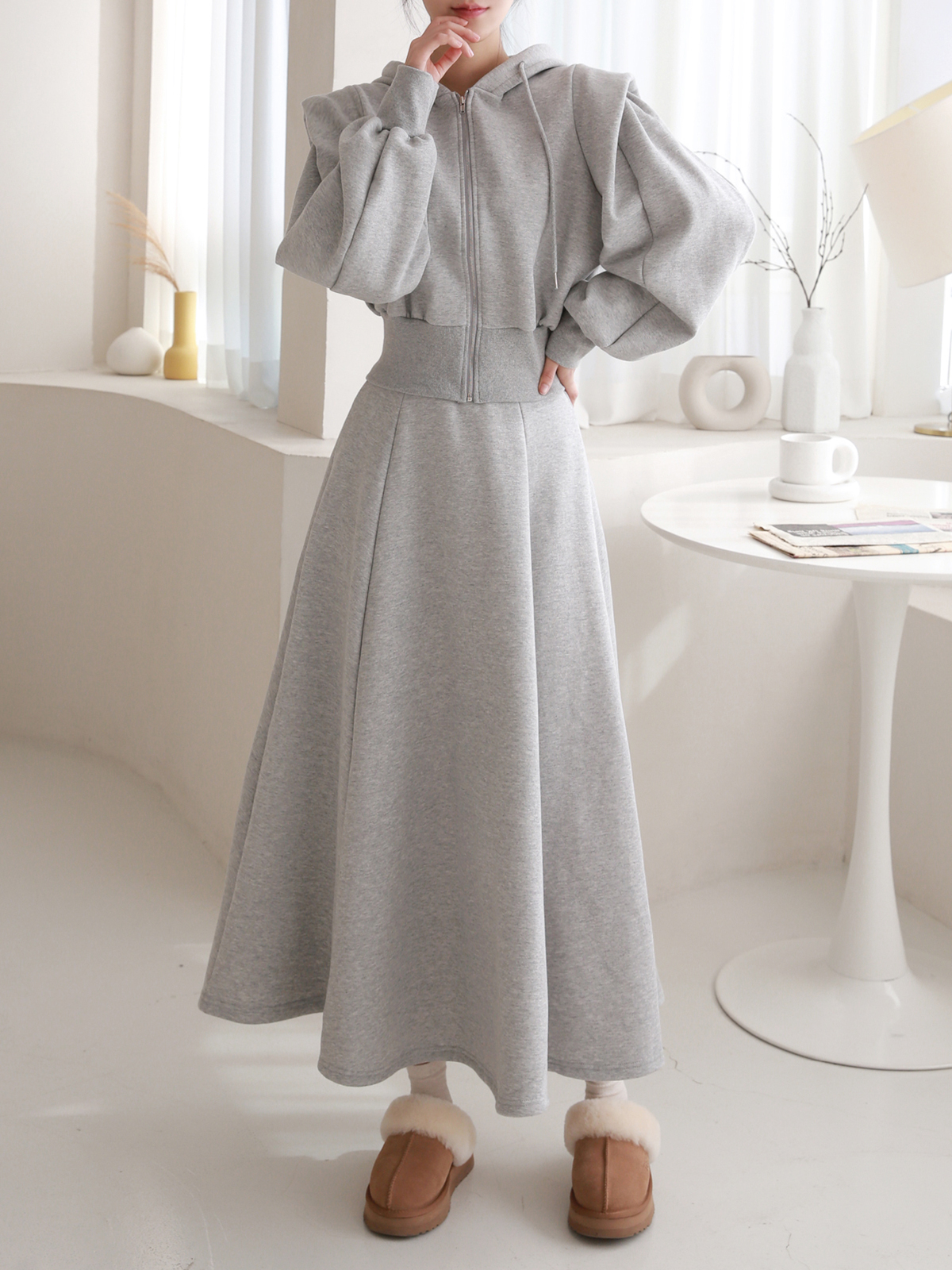 裏起毛パワショルジップパーカー&フレアスカートSET | レディース