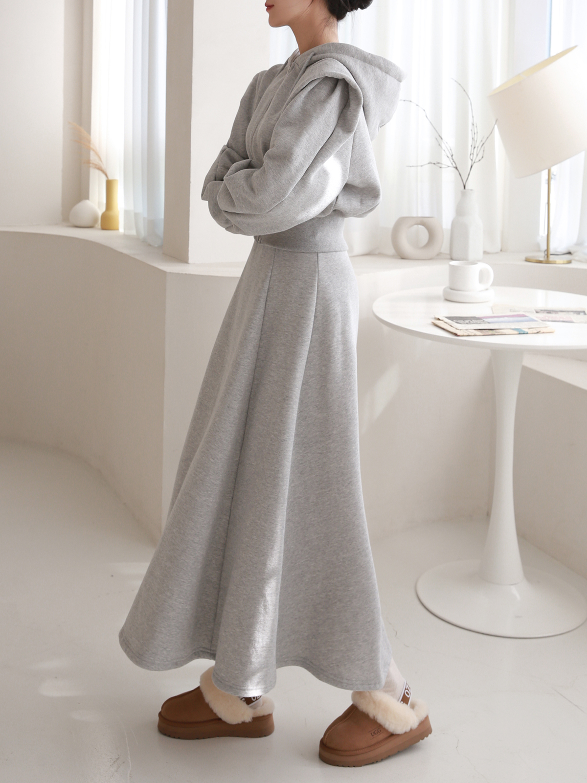 裏起毛パワショルジップパーカー&フレアスカートSET | 詳細画像3