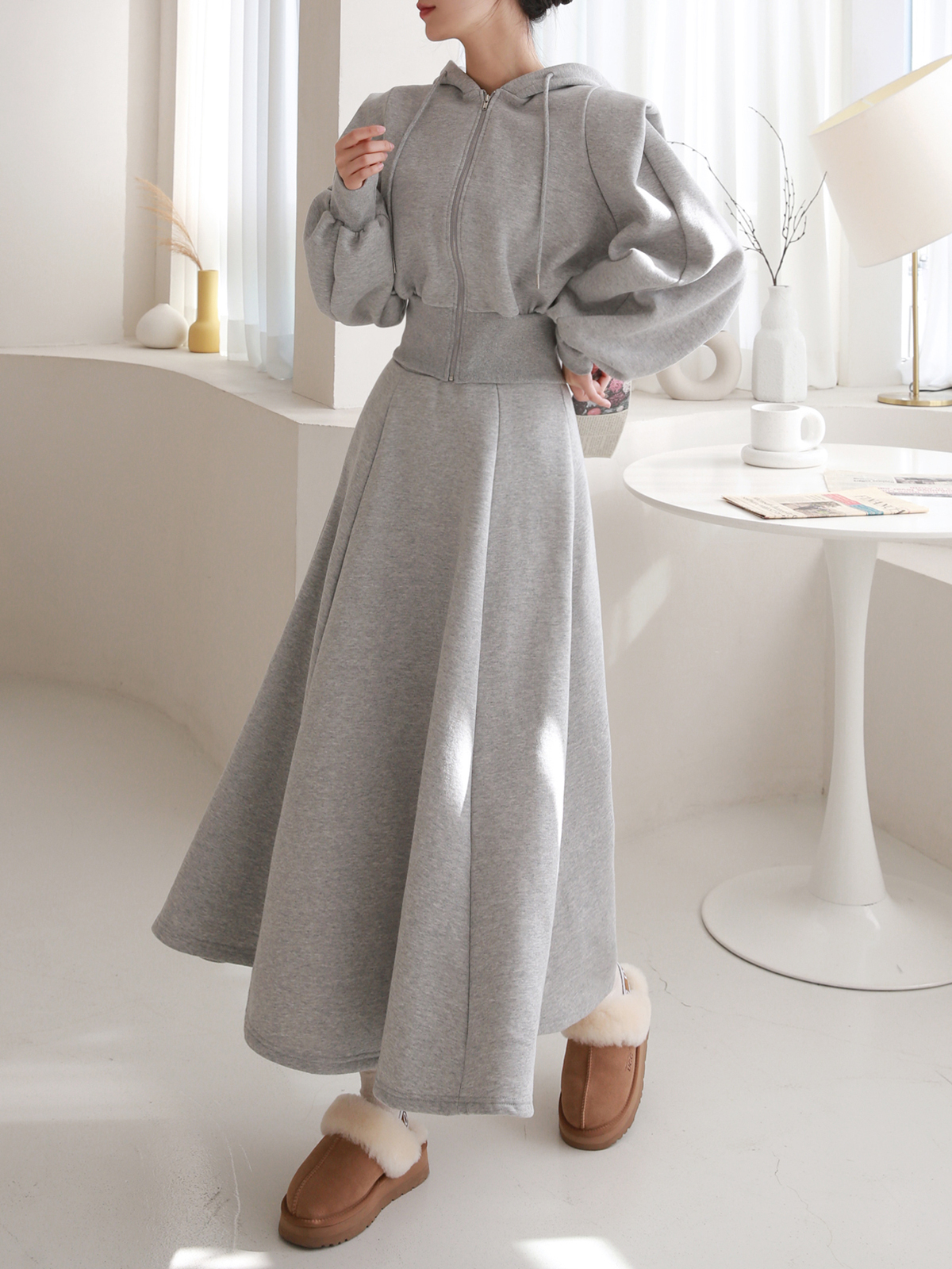 裏起毛パワショルジップパーカー&フレアスカートSET | 詳細画像5