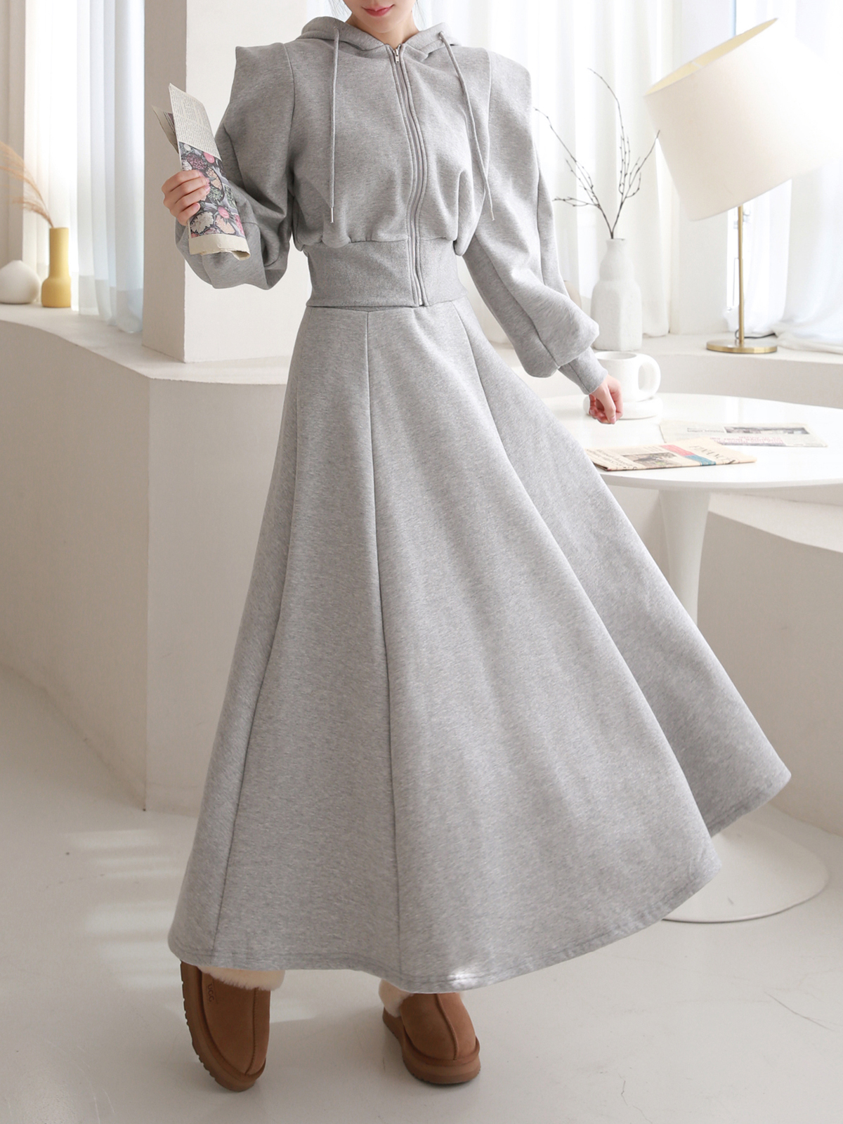 裏起毛パワショルジップパーカー&フレアスカートSET | 詳細画像6