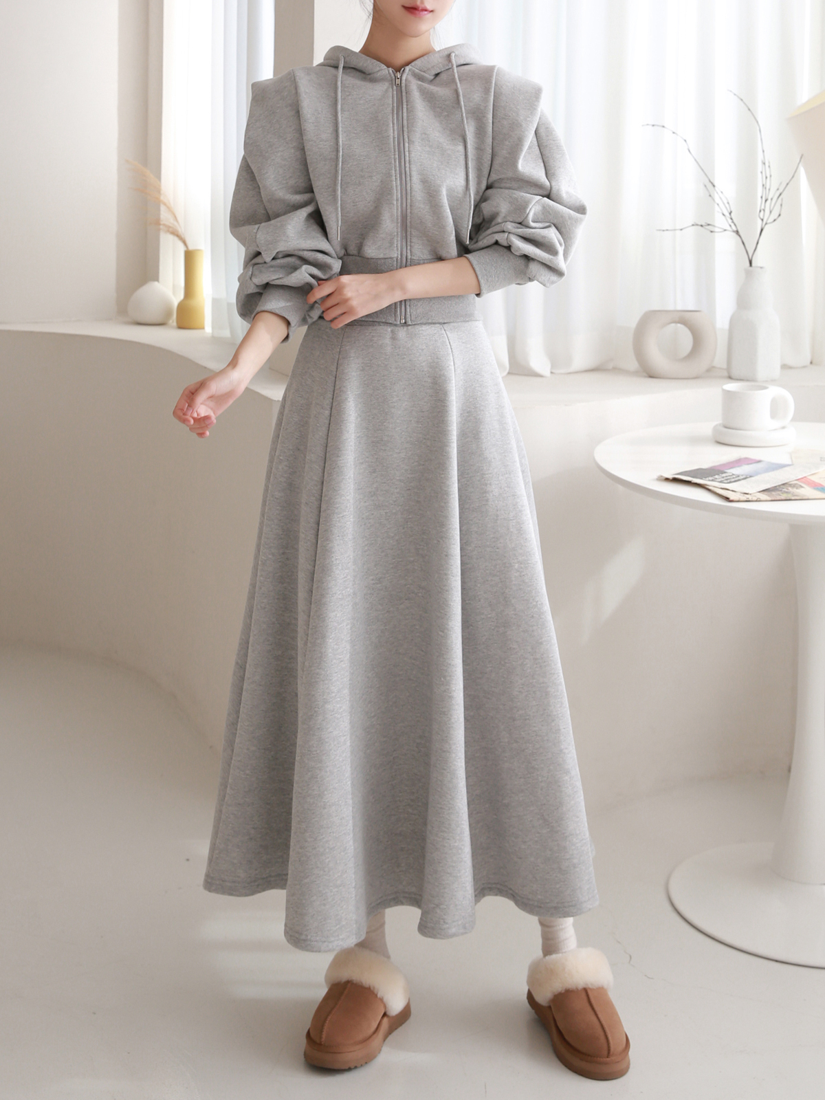 裏起毛パワショルジップパーカー&フレアスカートSET | 詳細画像7