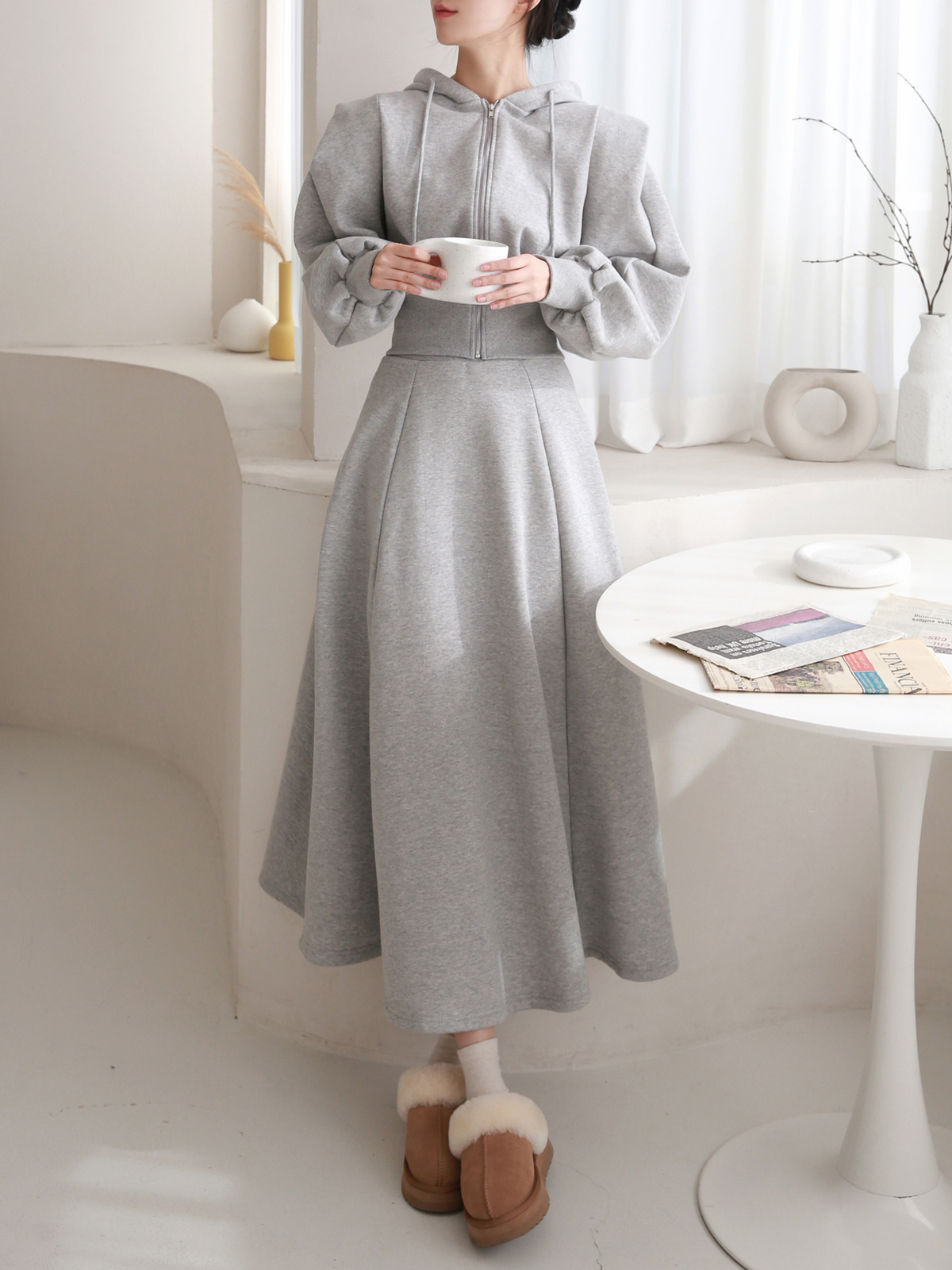 裏起毛パワショルジップパーカー&フレアスカートSET | 詳細画像8