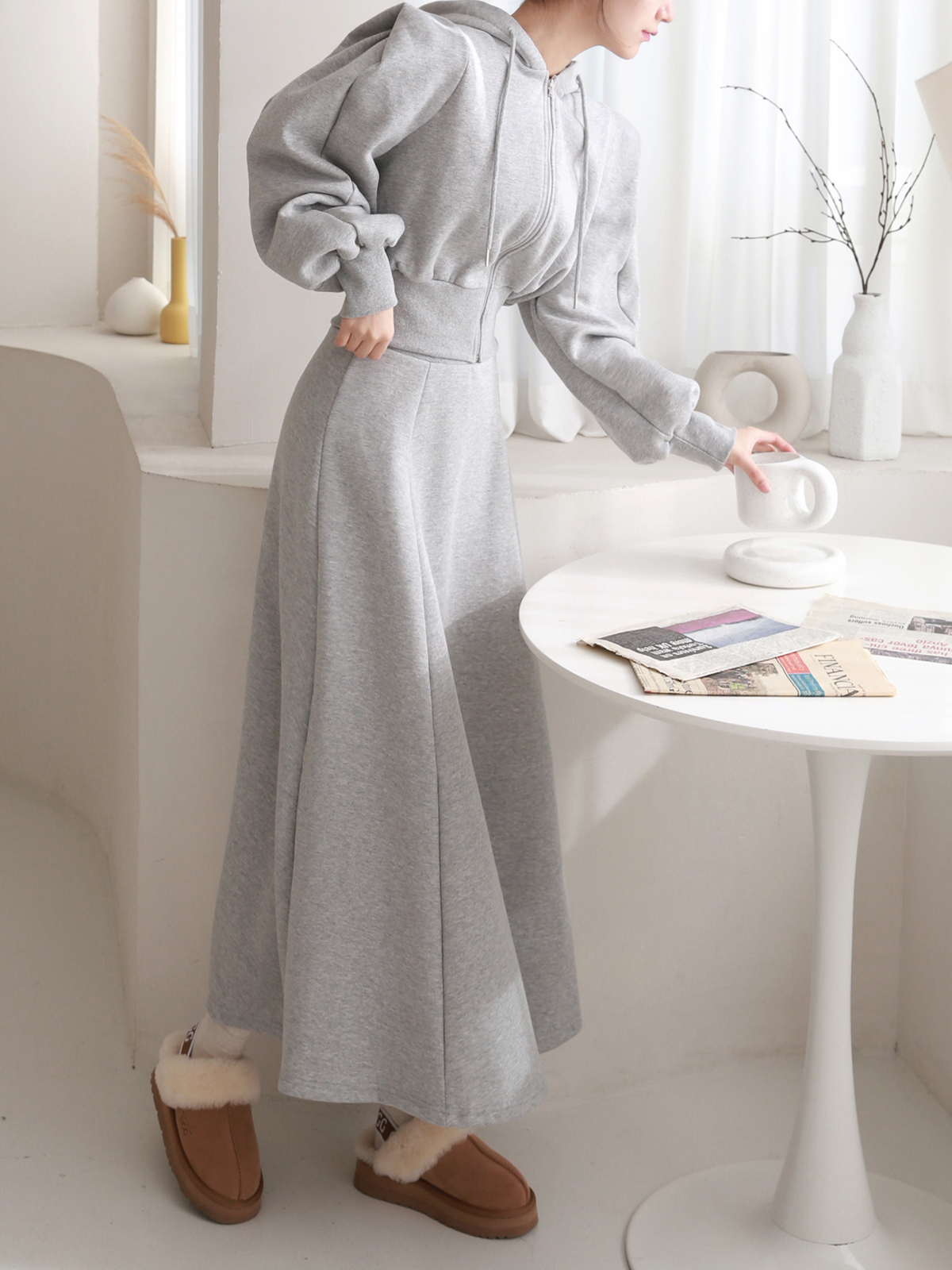 裏起毛パワショルジップパーカー&フレアスカートSET | 詳細画像9