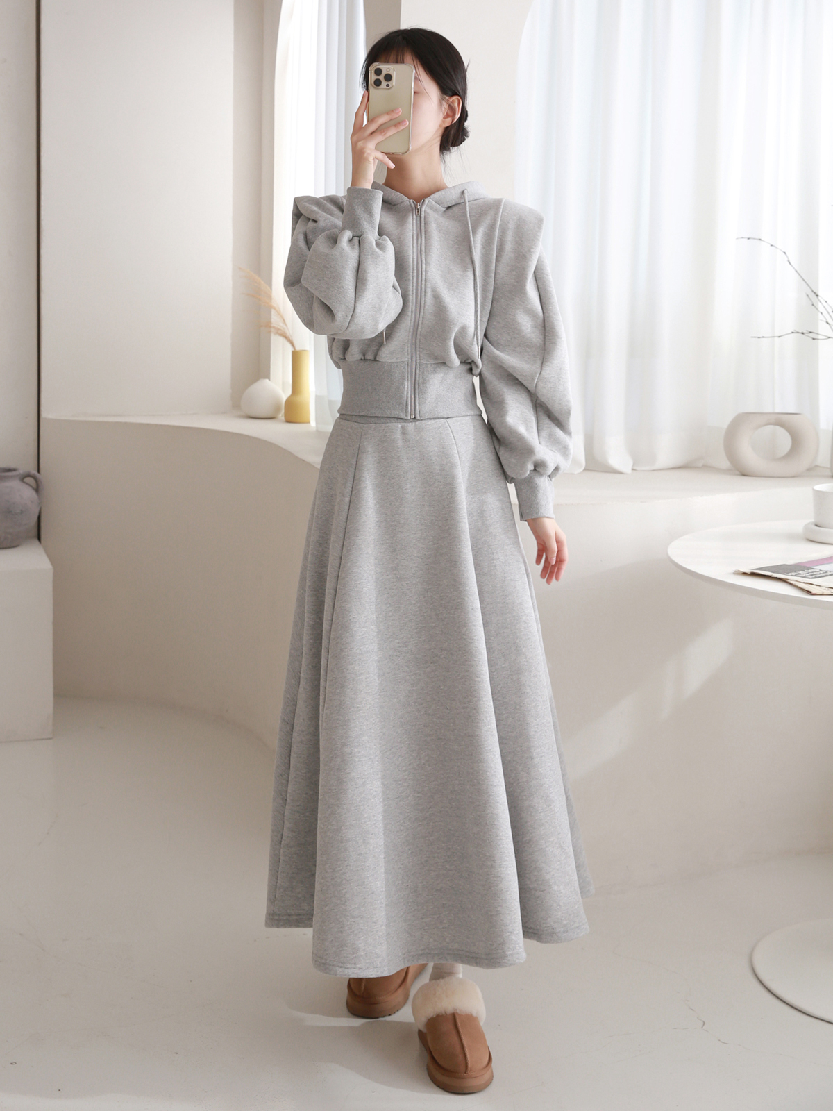 裏起毛パワショルジップパーカー&フレアスカートSET | 詳細画像10