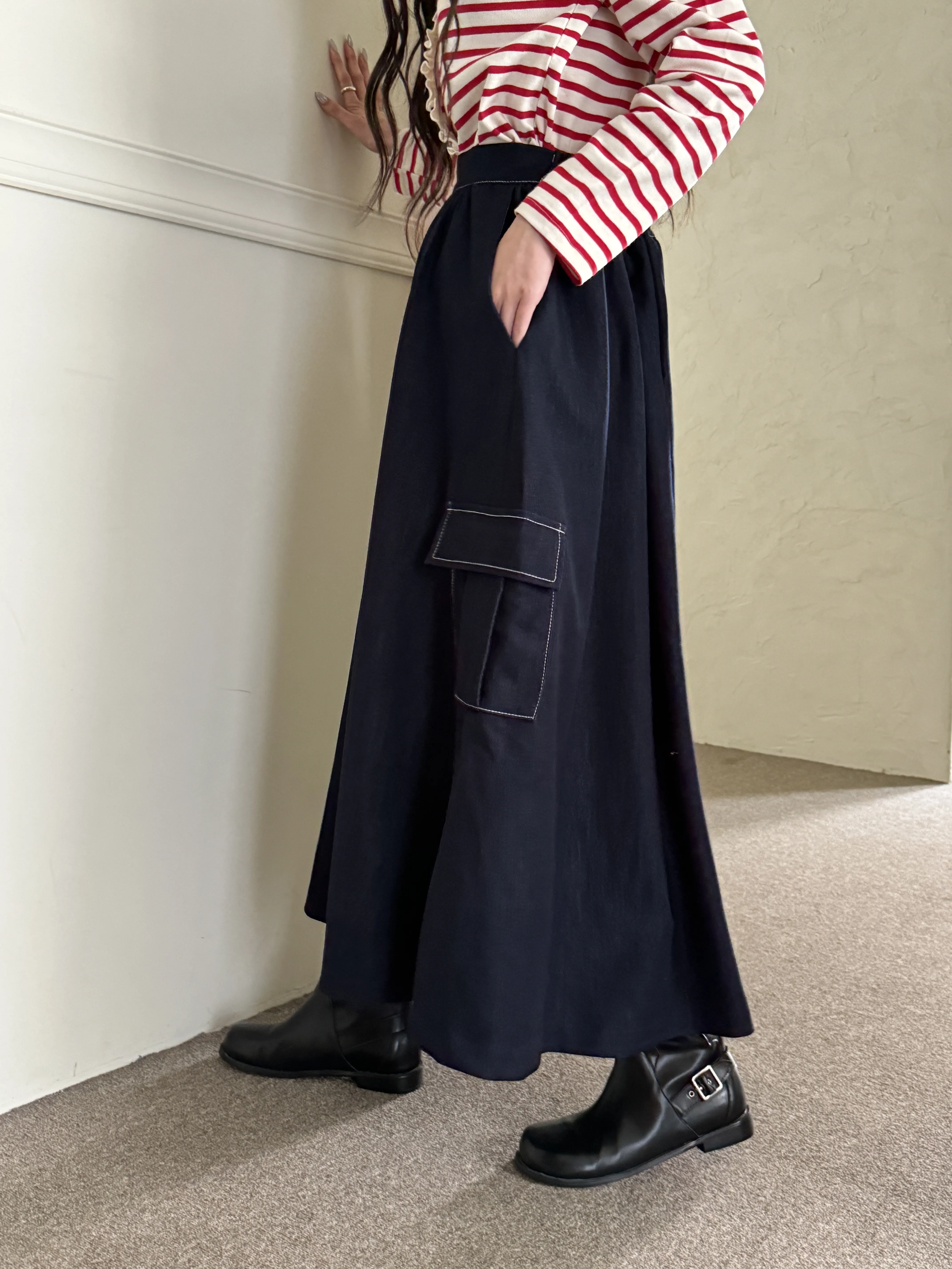 カーゴフレアロングデニムスカート | 詳細画像1