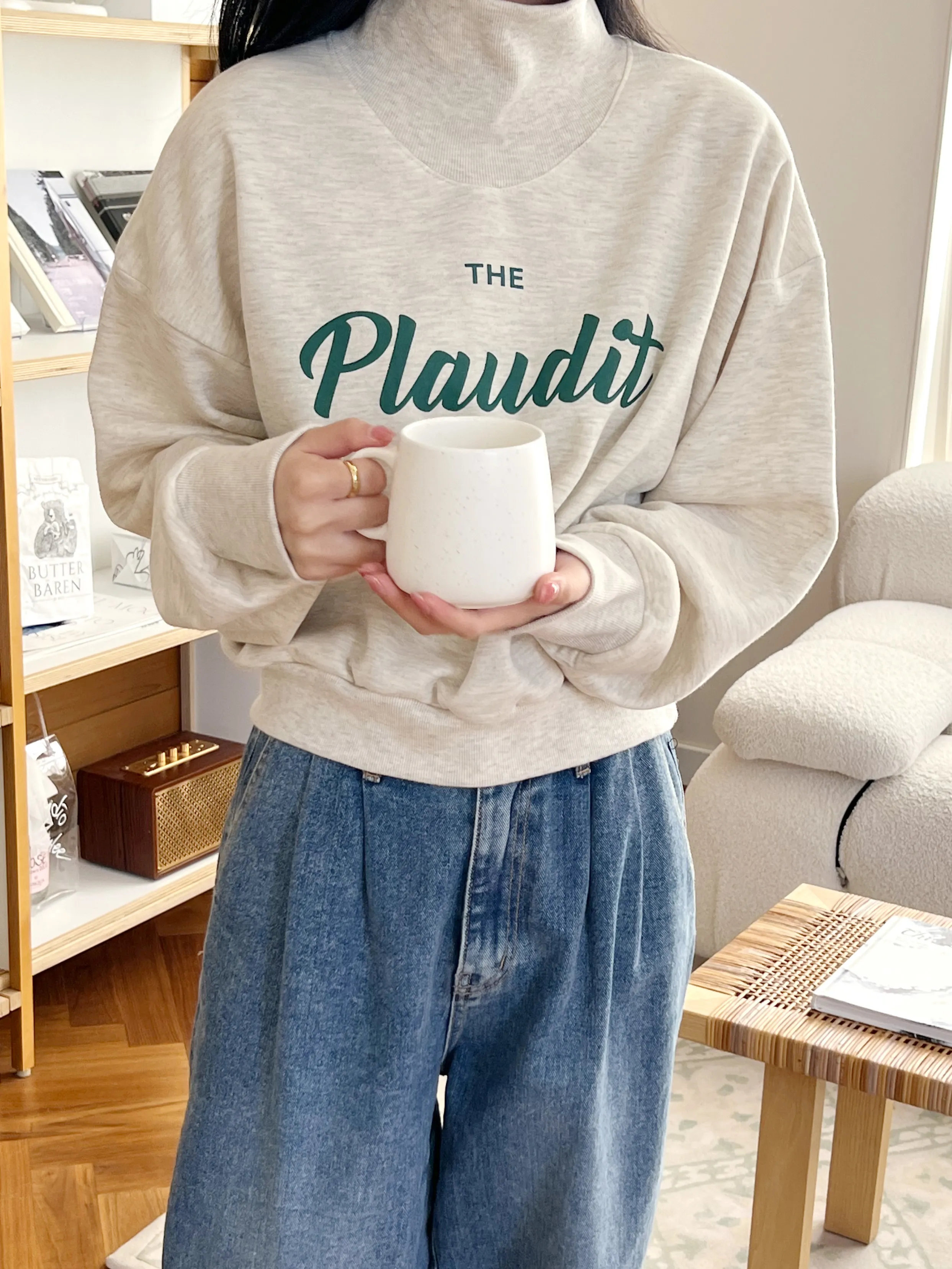 裏起毛Plauditハイネッククロップドスウェット | 詳細画像1