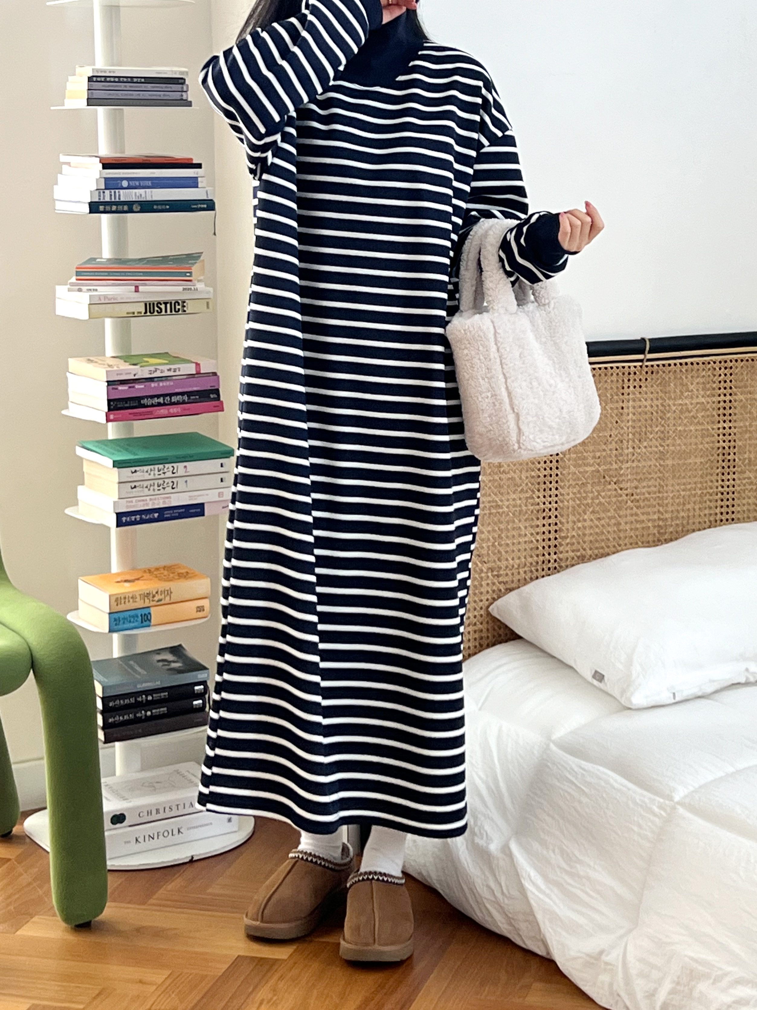 裏起毛ハイネックボーダースウェットワンピース | 詳細画像6