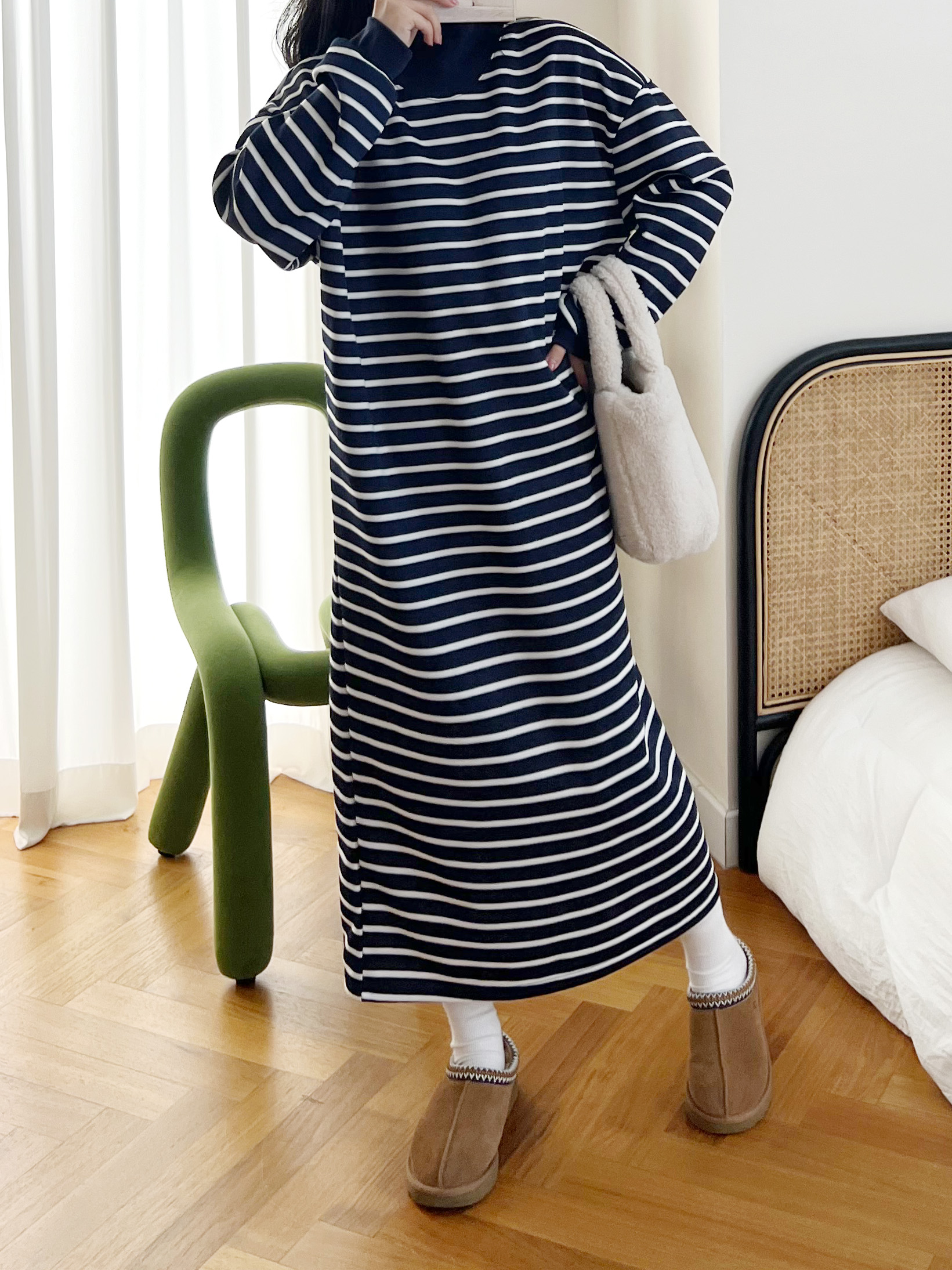 裏起毛ハイネックボーダースウェットワンピース | 詳細画像3