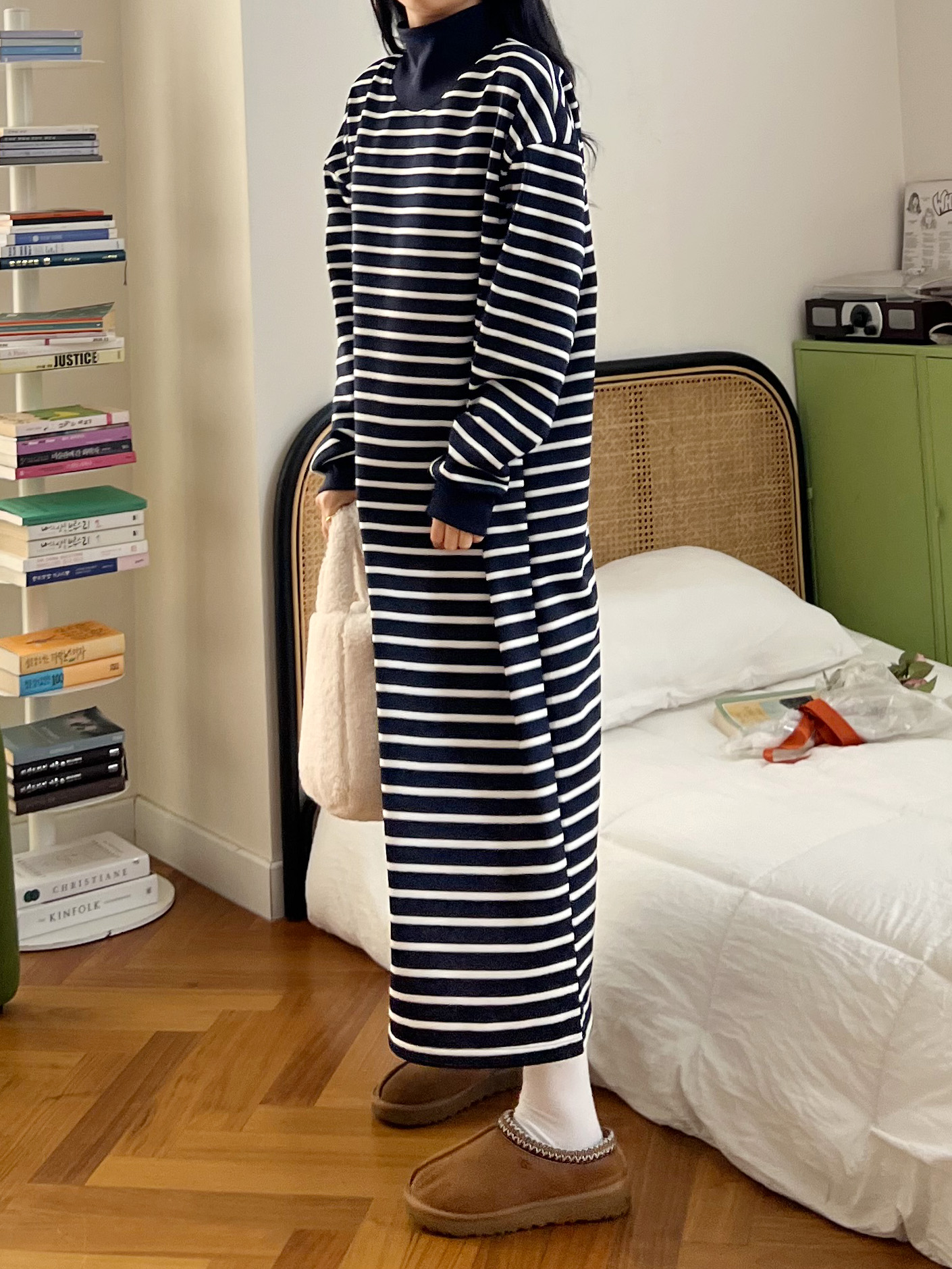 裏起毛ハイネックボーダースウェットワンピース | 詳細画像2