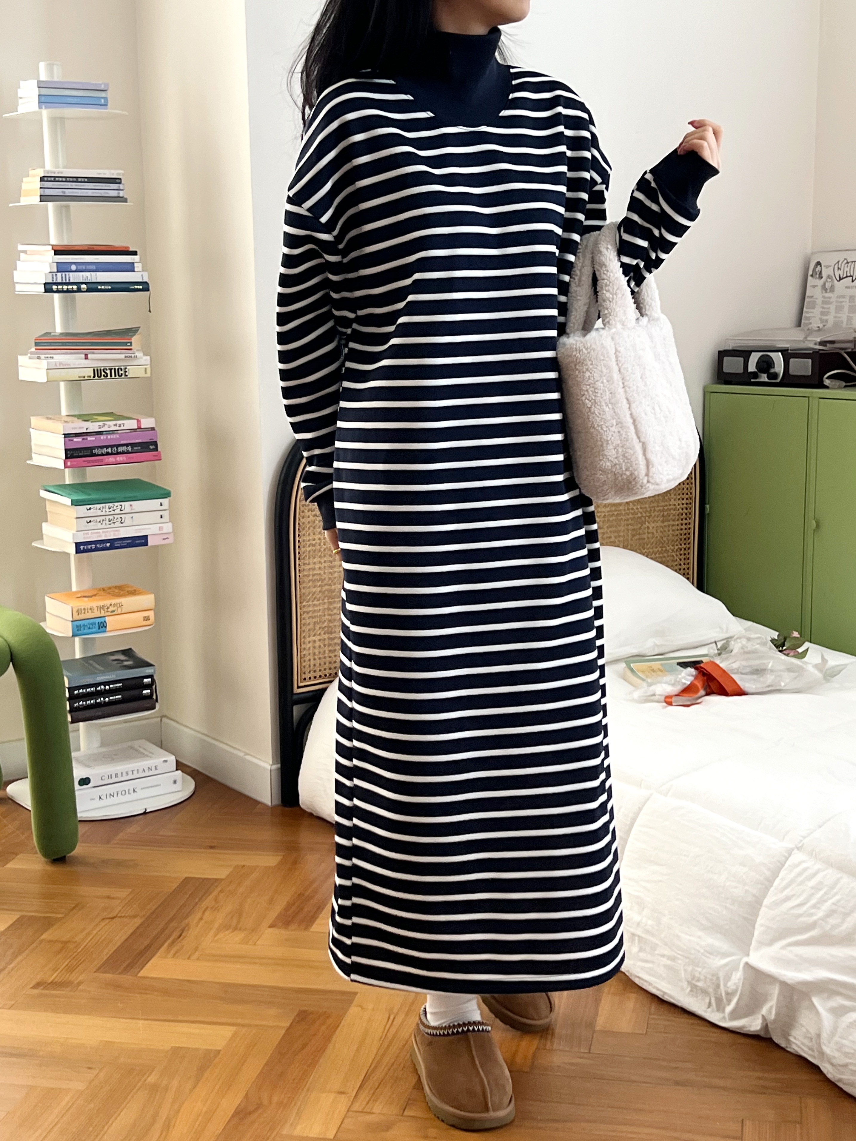 裏起毛ハイネックボーダースウェットワンピース | 詳細画像11