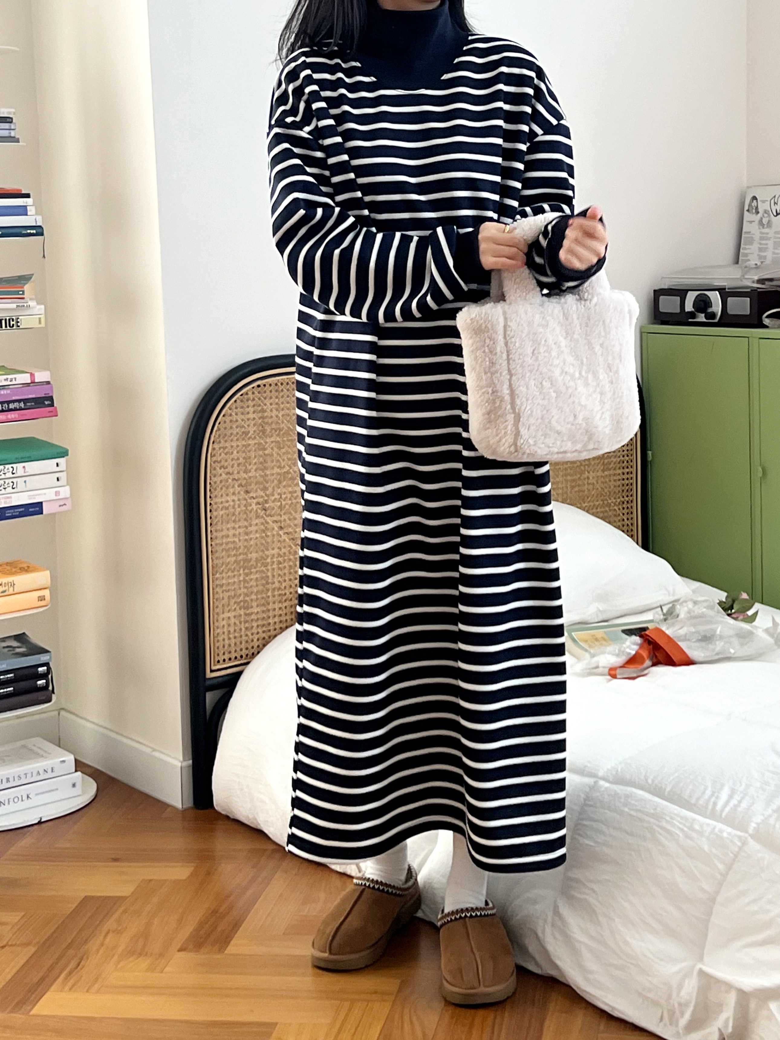 裏起毛ハイネックボーダースウェットワンピース | 詳細画像7