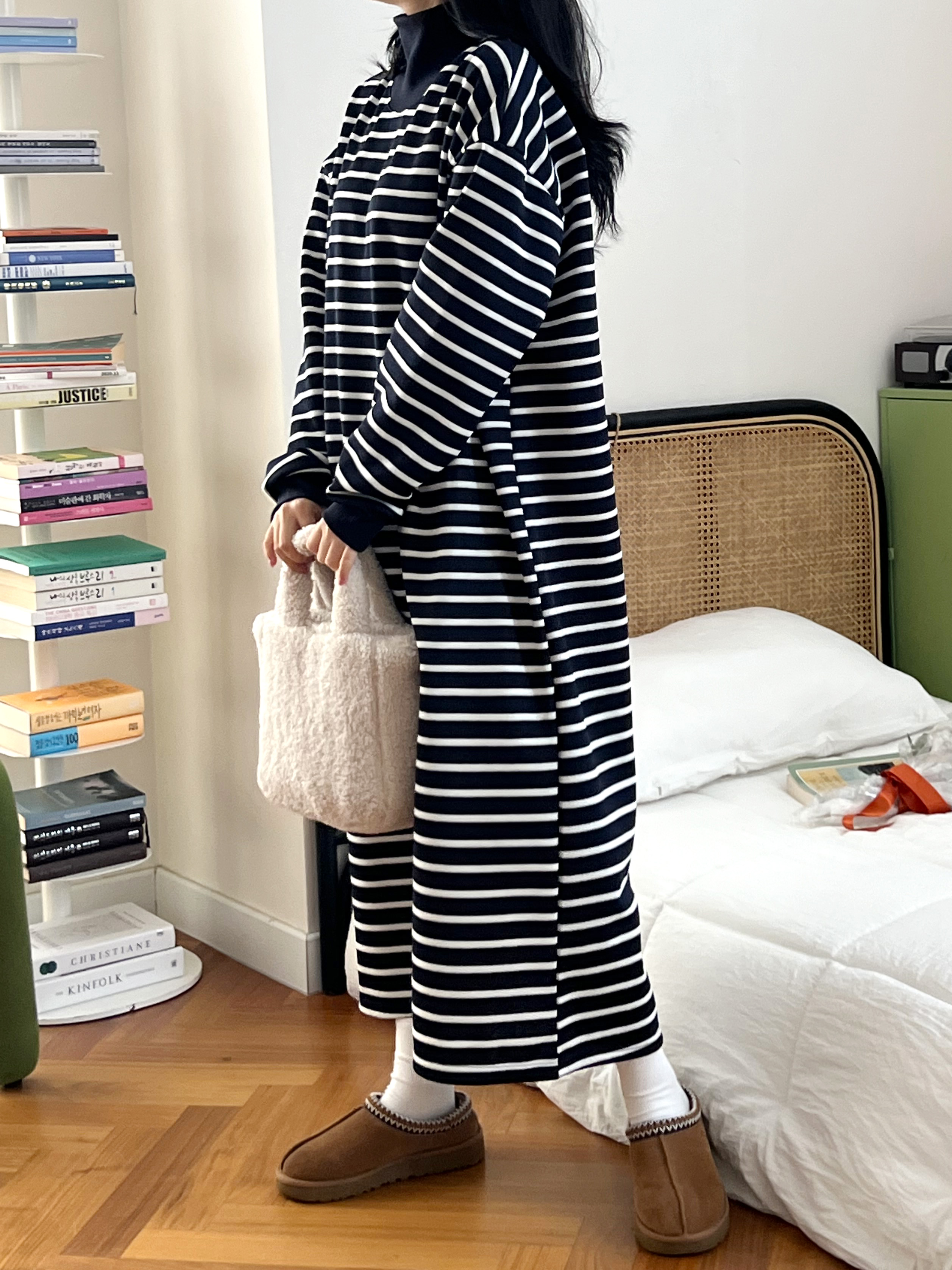 裏起毛ハイネックボーダースウェットワンピース | 詳細画像8