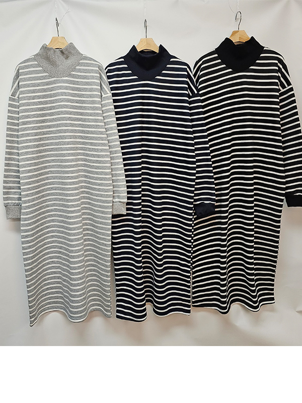 裏起毛ハイネックボーダースウェットワンピース | 詳細画像15