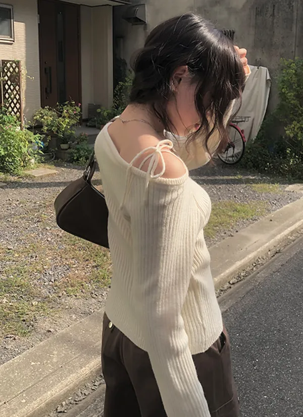スリムワンショルリボンリブニット | anyonemore | 詳細画像1