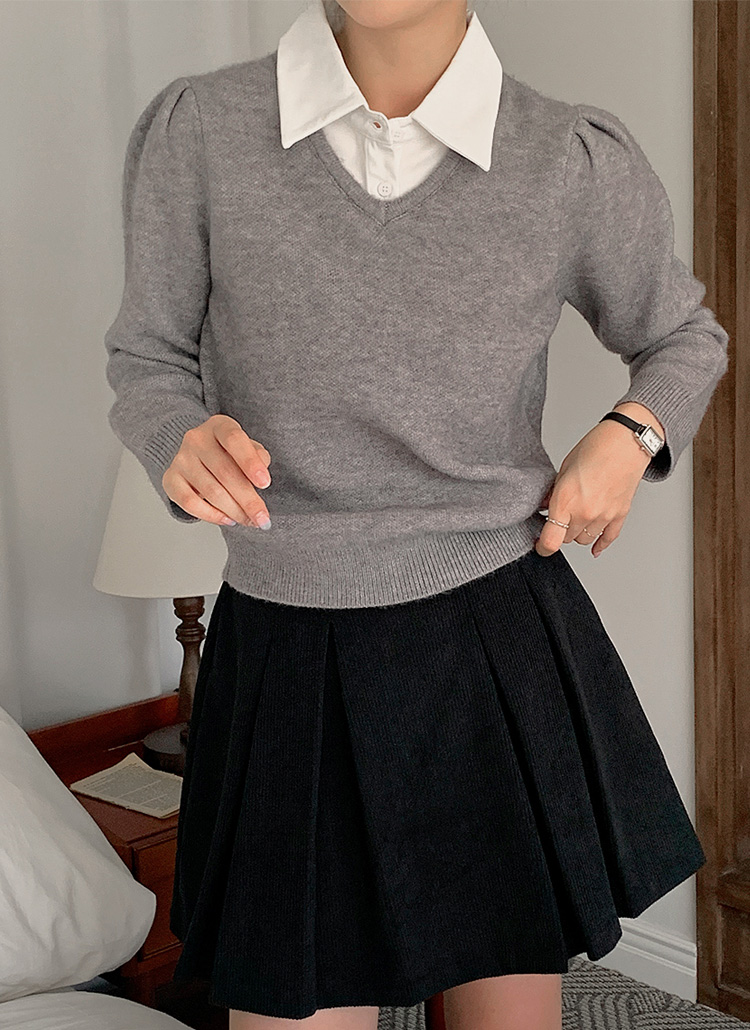 _248657ページ シャツレイヤードVネックパフニット | レディースファッション通販