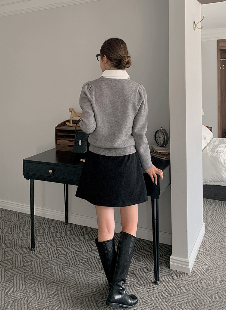 シャツレイヤードVネックパフニット | レディースファッション通販