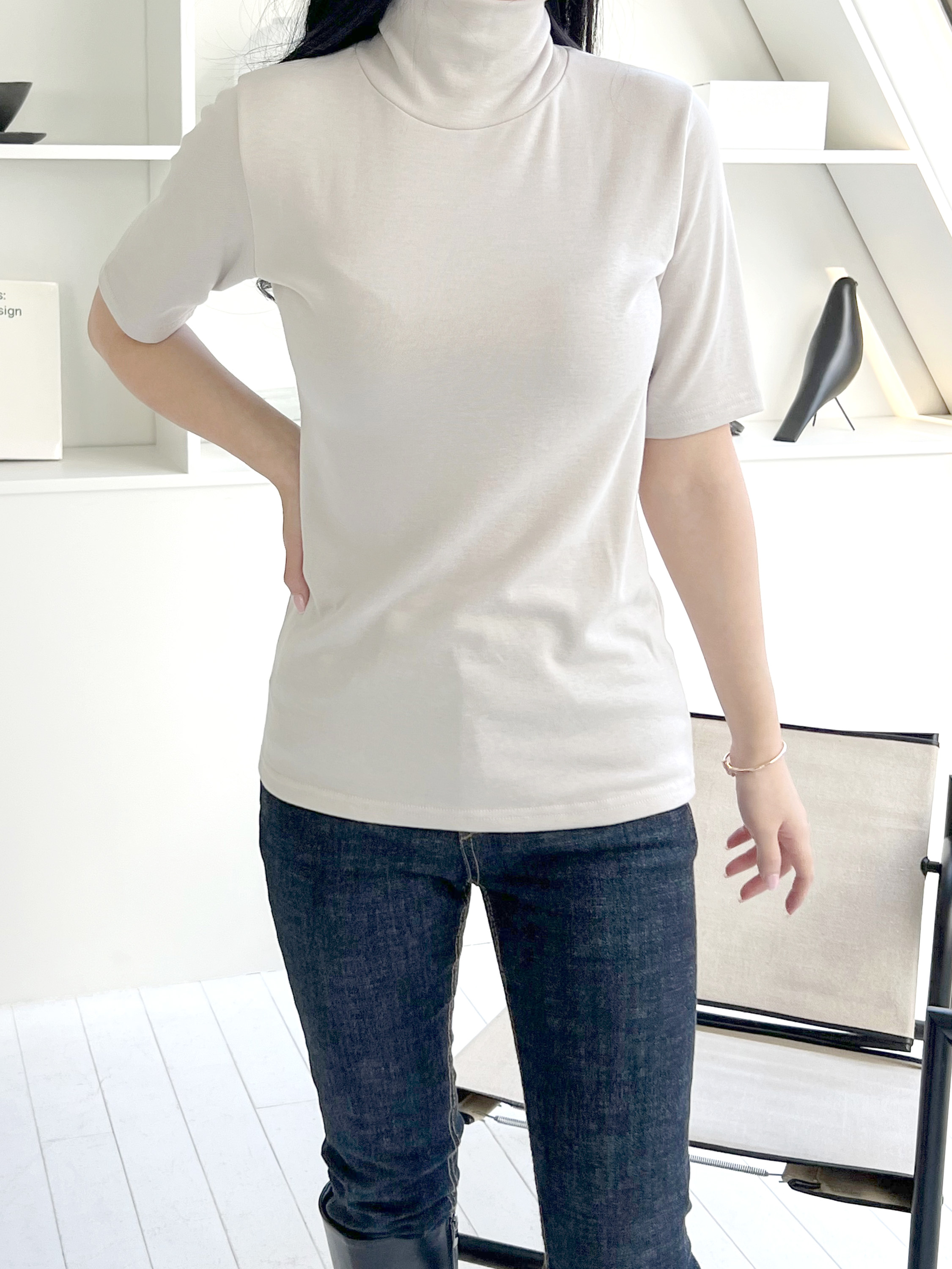 裏起毛ハイネック半袖Tシャツ | 詳細画像6