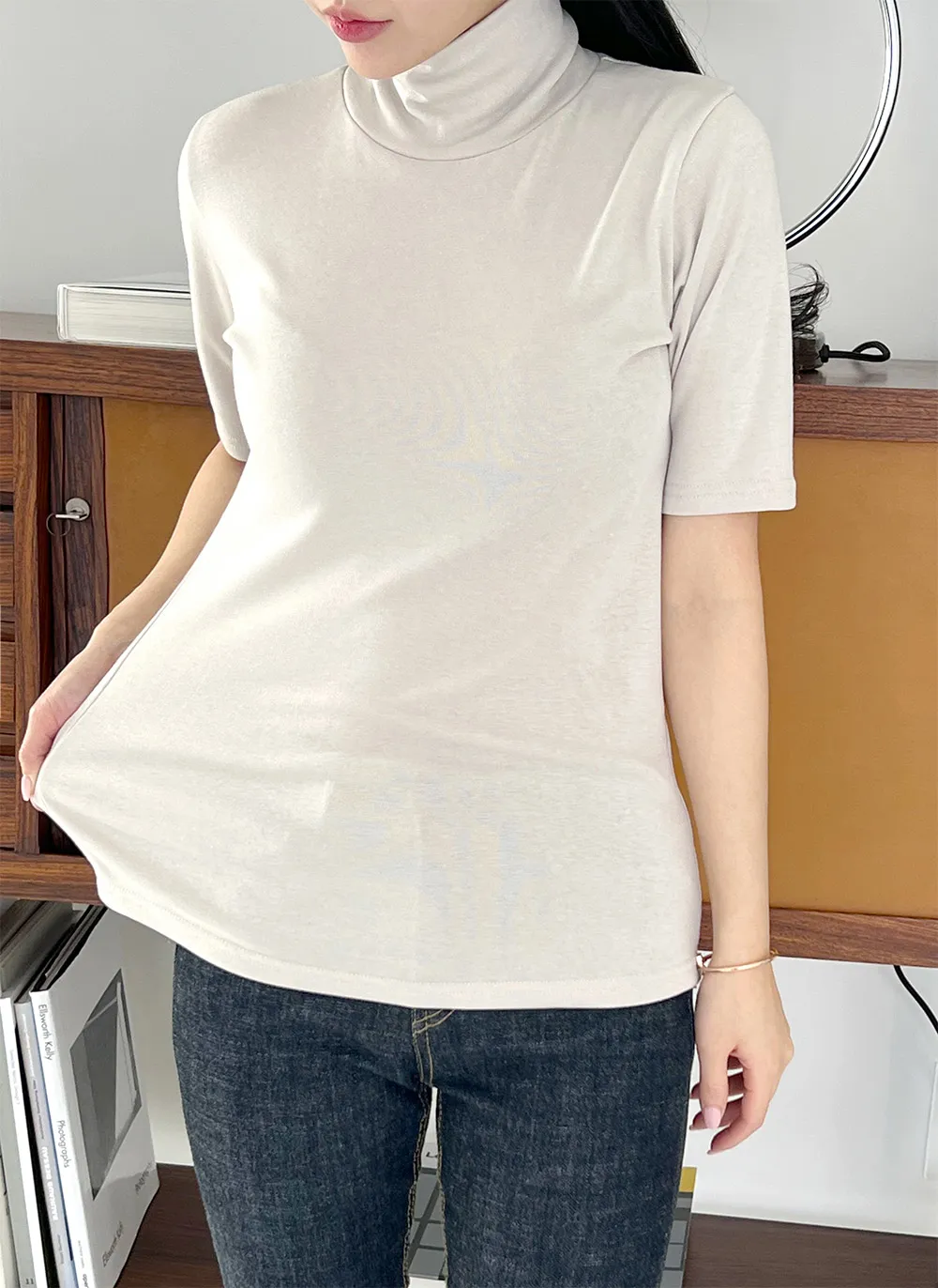 裏起毛ハイネック半袖Tシャツ | 詳細画像1