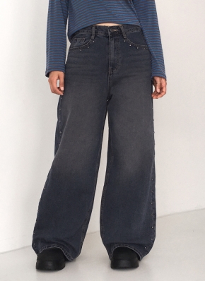 【WONDER WONDER】Unique Double Side Overlock Wide Denim Pt Western Wonders Mid Waist Denim Jeans - Blue Thunder | One