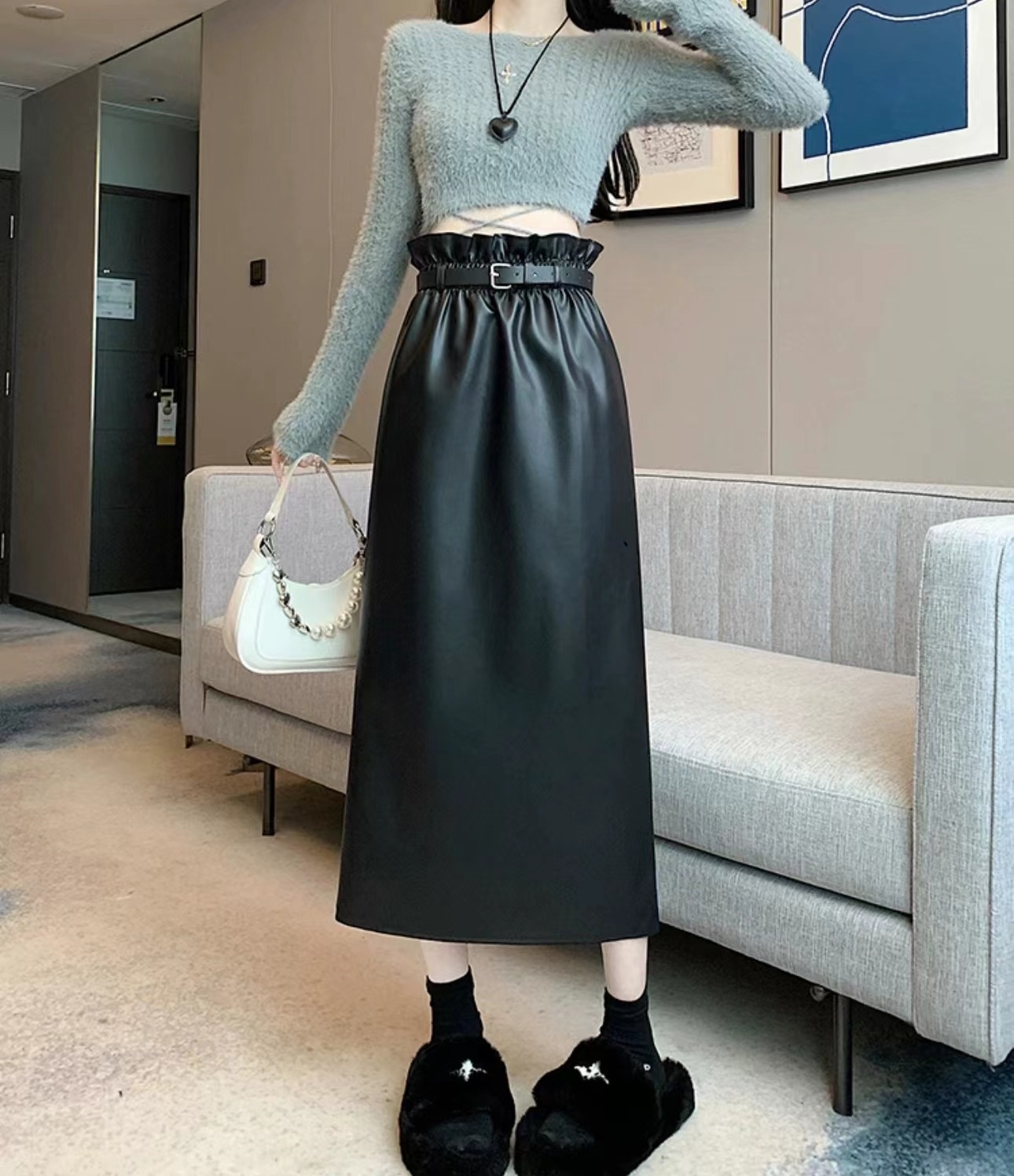 10%オフ★【タグ付き】サルーチェ ロングジレ フリル ブロックプリント ケープ袖シスター風フリルロングワンピース ♡6.29（日）20時
